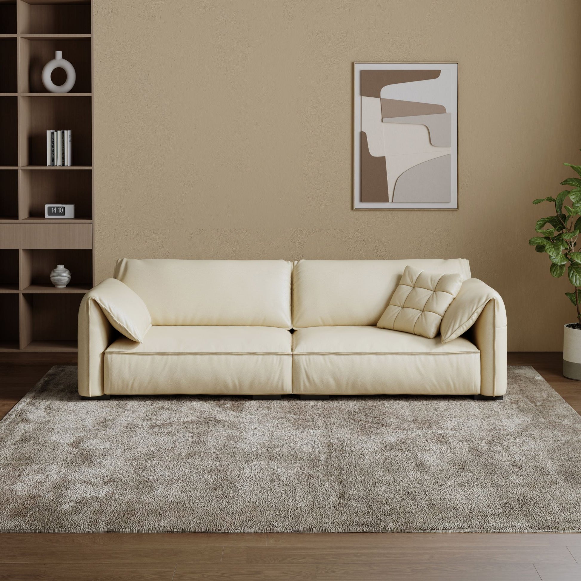 Comfy white top grain full leather sofa