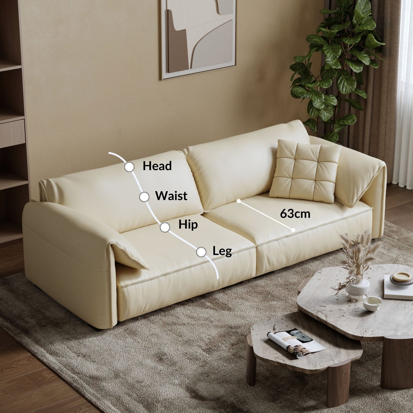 Comfy white top grain full leather sofa