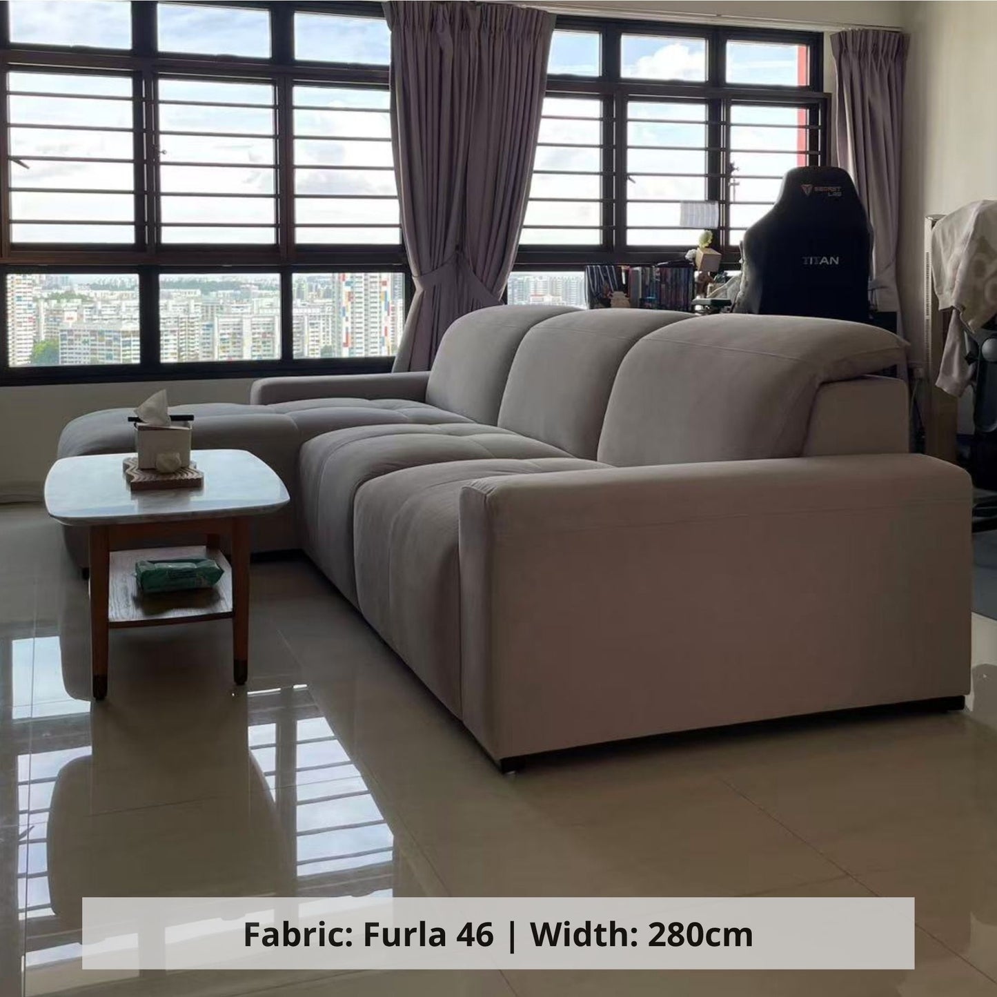 Cove 280cm Grey Pet Friendly Fabric L Shape Sectional Sofa (Other)