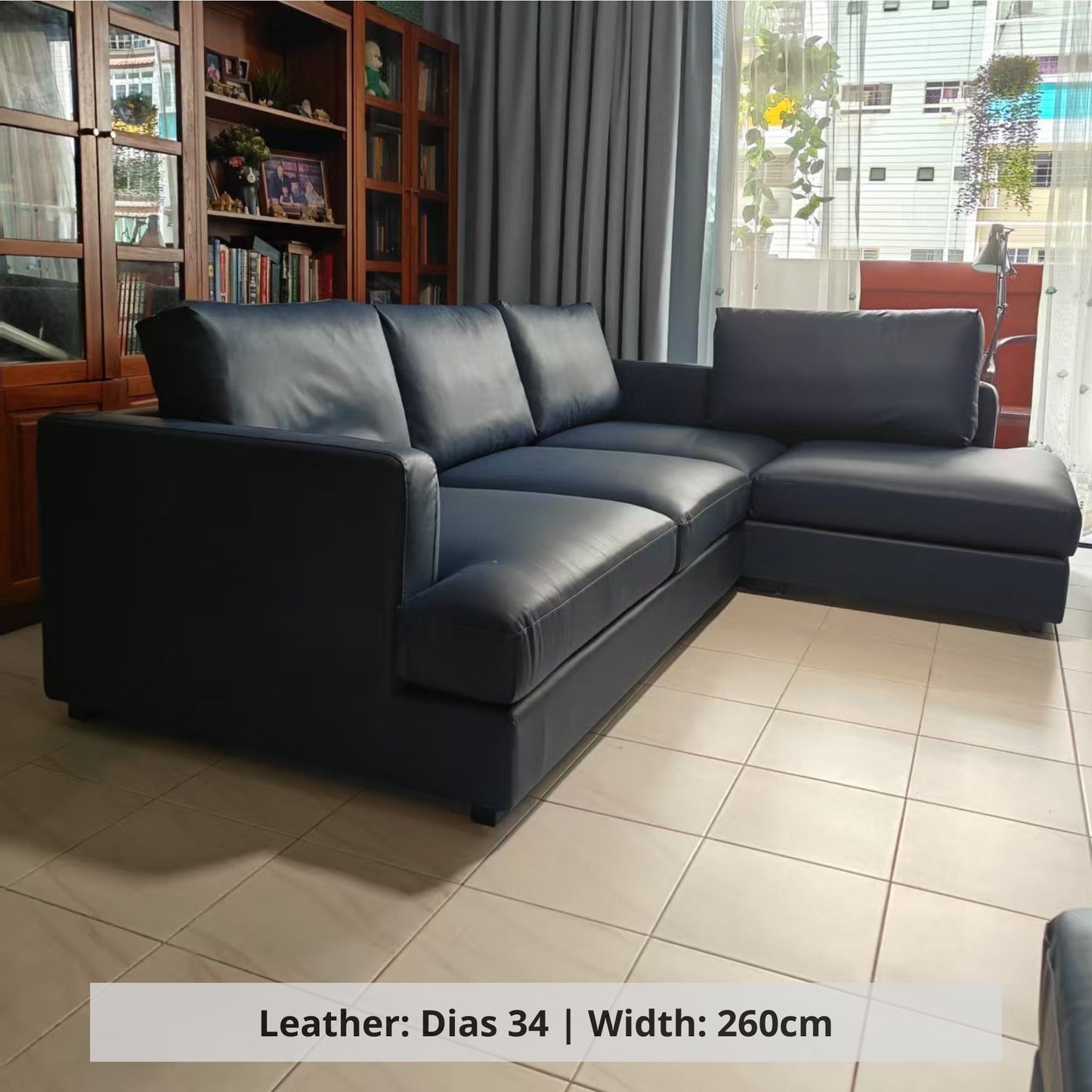 Crescent dark blue faux leather 4 seater L shape sectional sofa (Other)