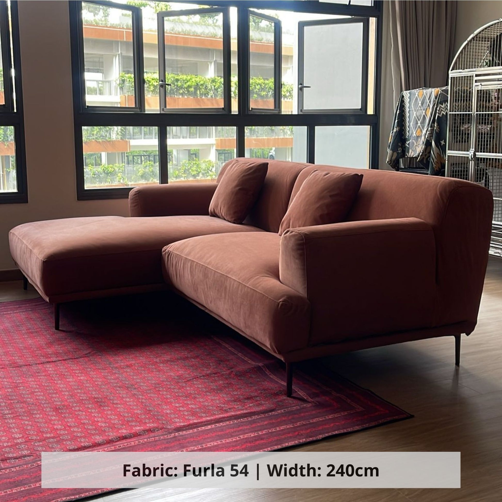 Crystal 240cm Furla 54 orange pet friendly fabric L shape sectional sofa sample (Other)