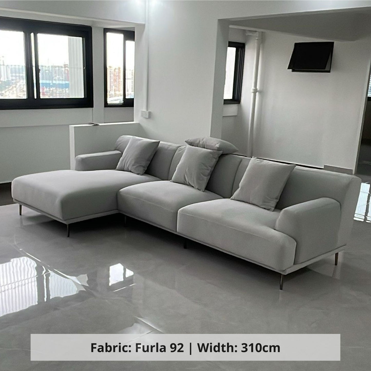 Crystal 5 seater L shape sectional sofa in grey pet friendly fabric (Other)