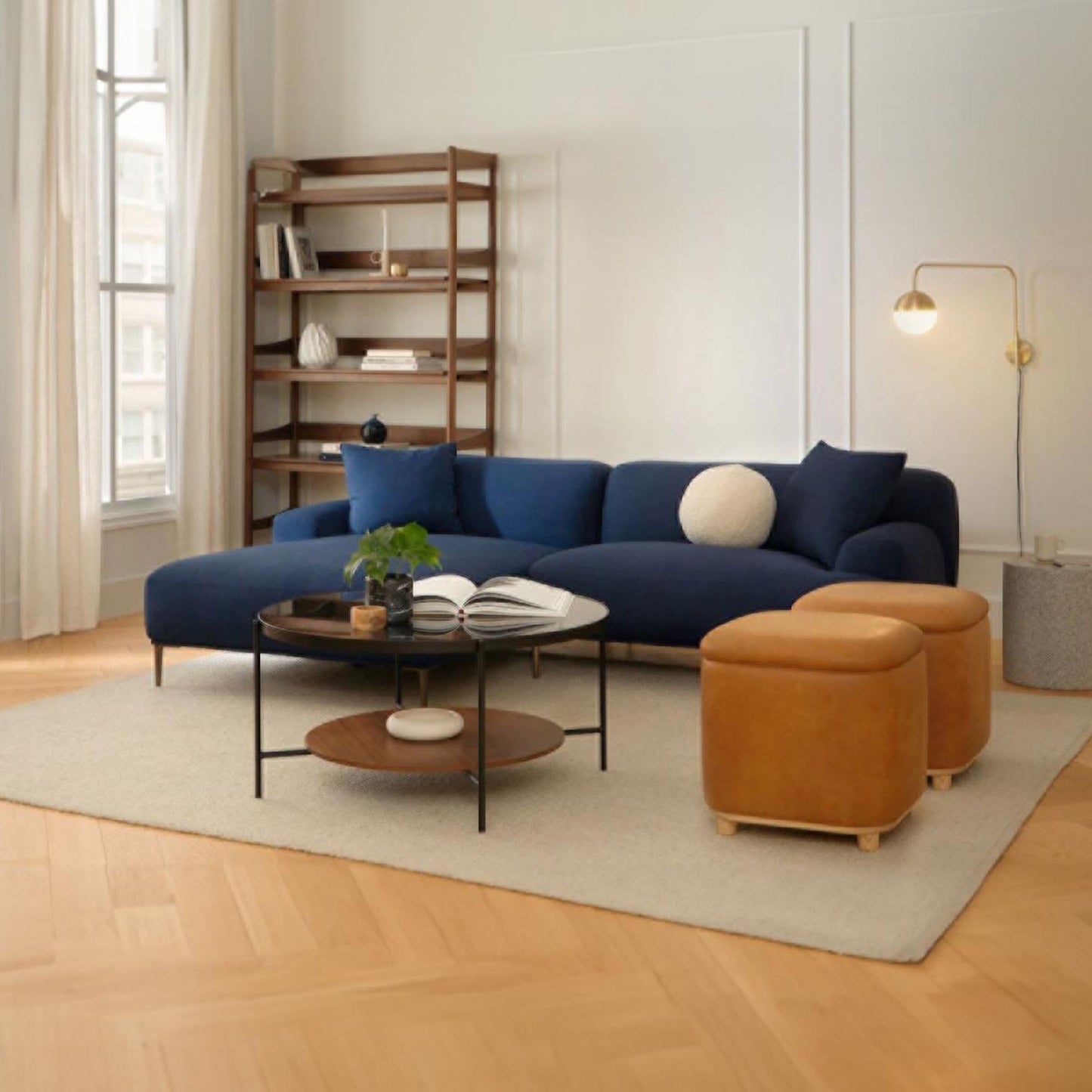 Crystal fabric sectional sofa left blue