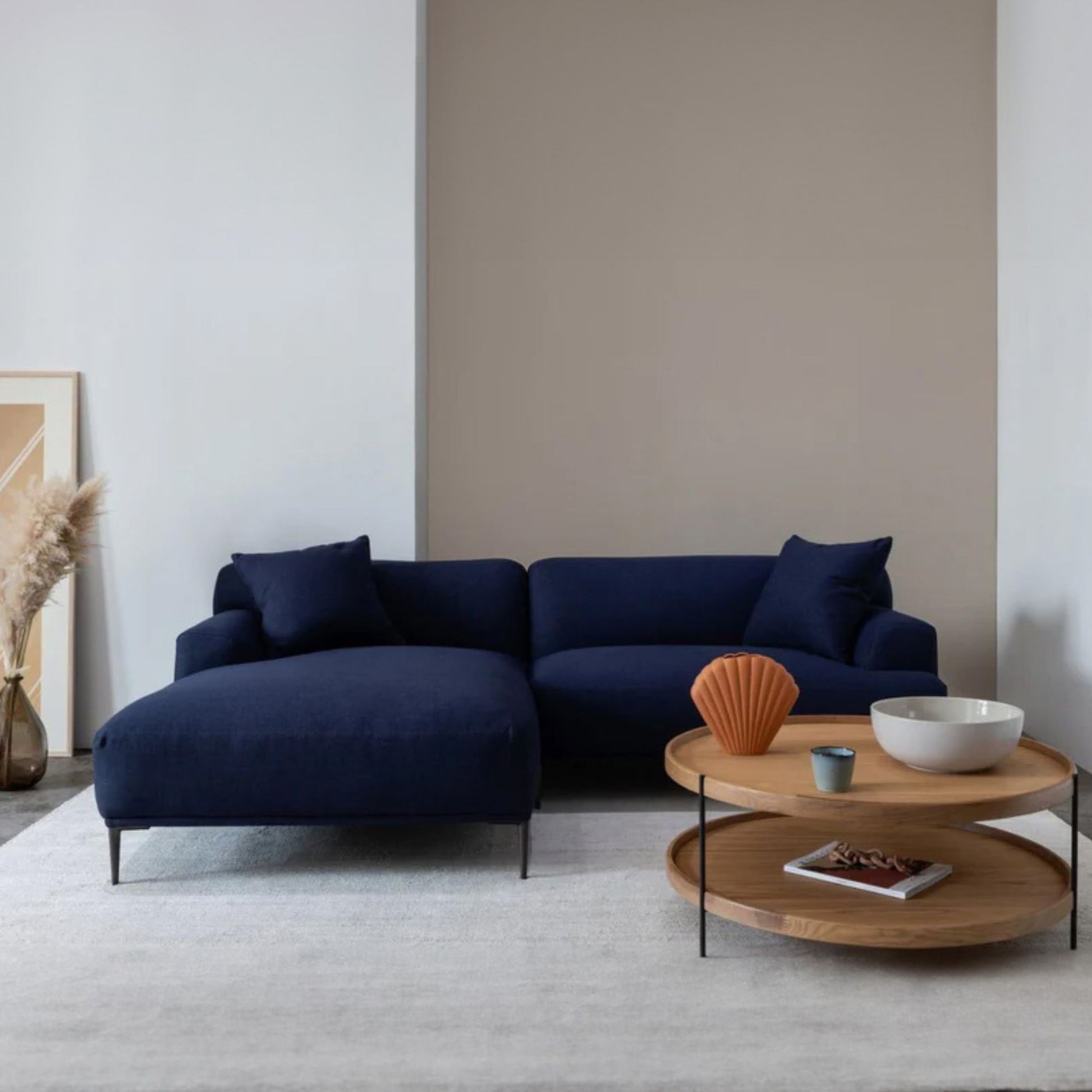 Crystal fabric sectional sofa left blue