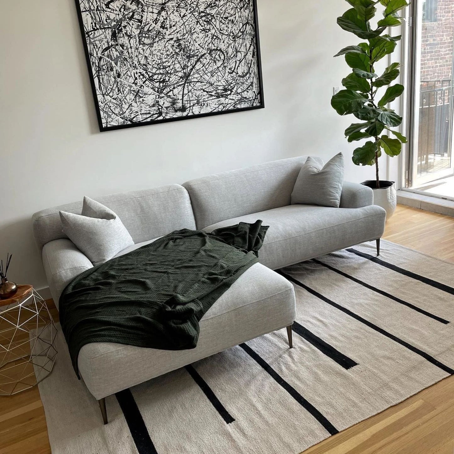 Crystal fabric sectional sofa left grey