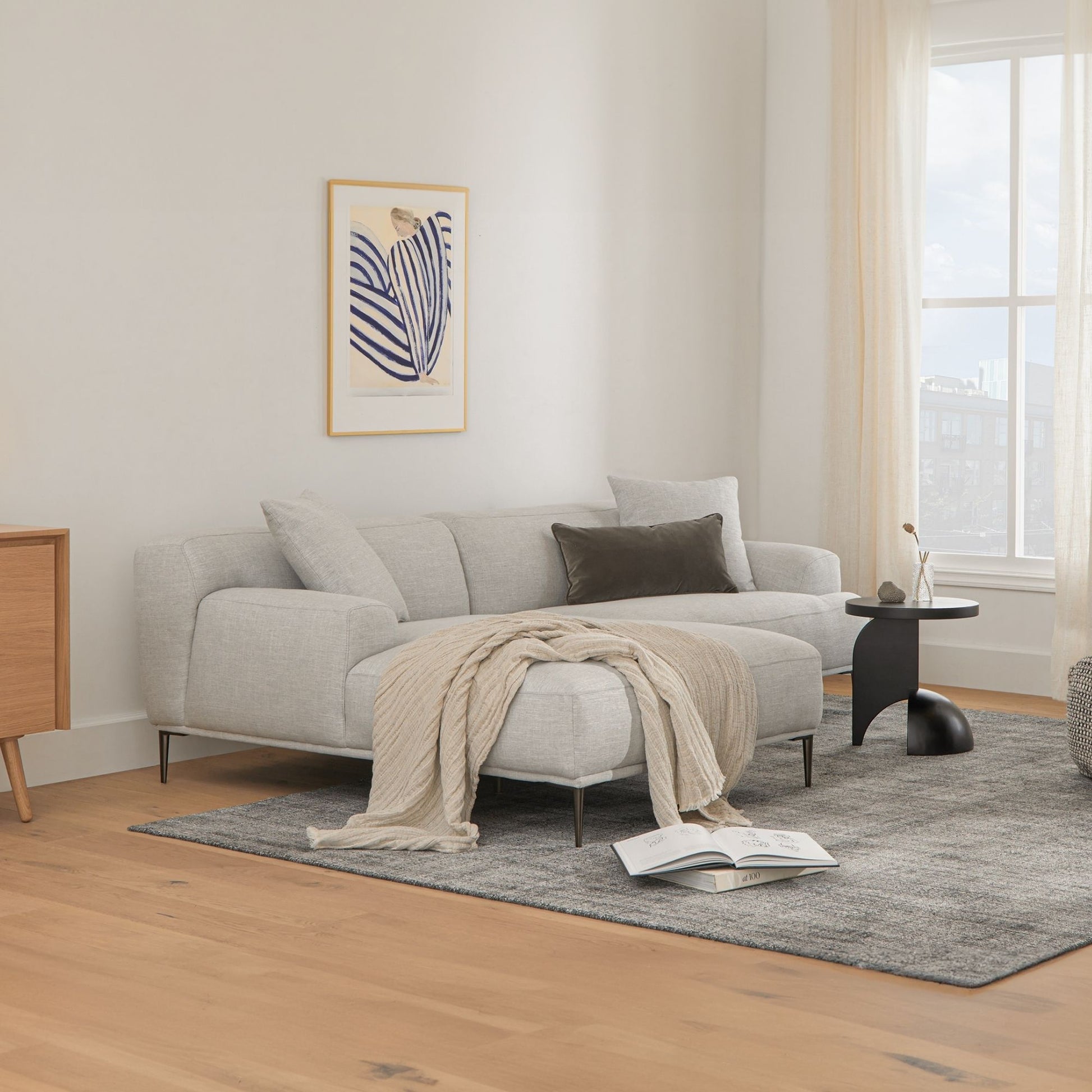 Crystal fabric sectional sofa left grey