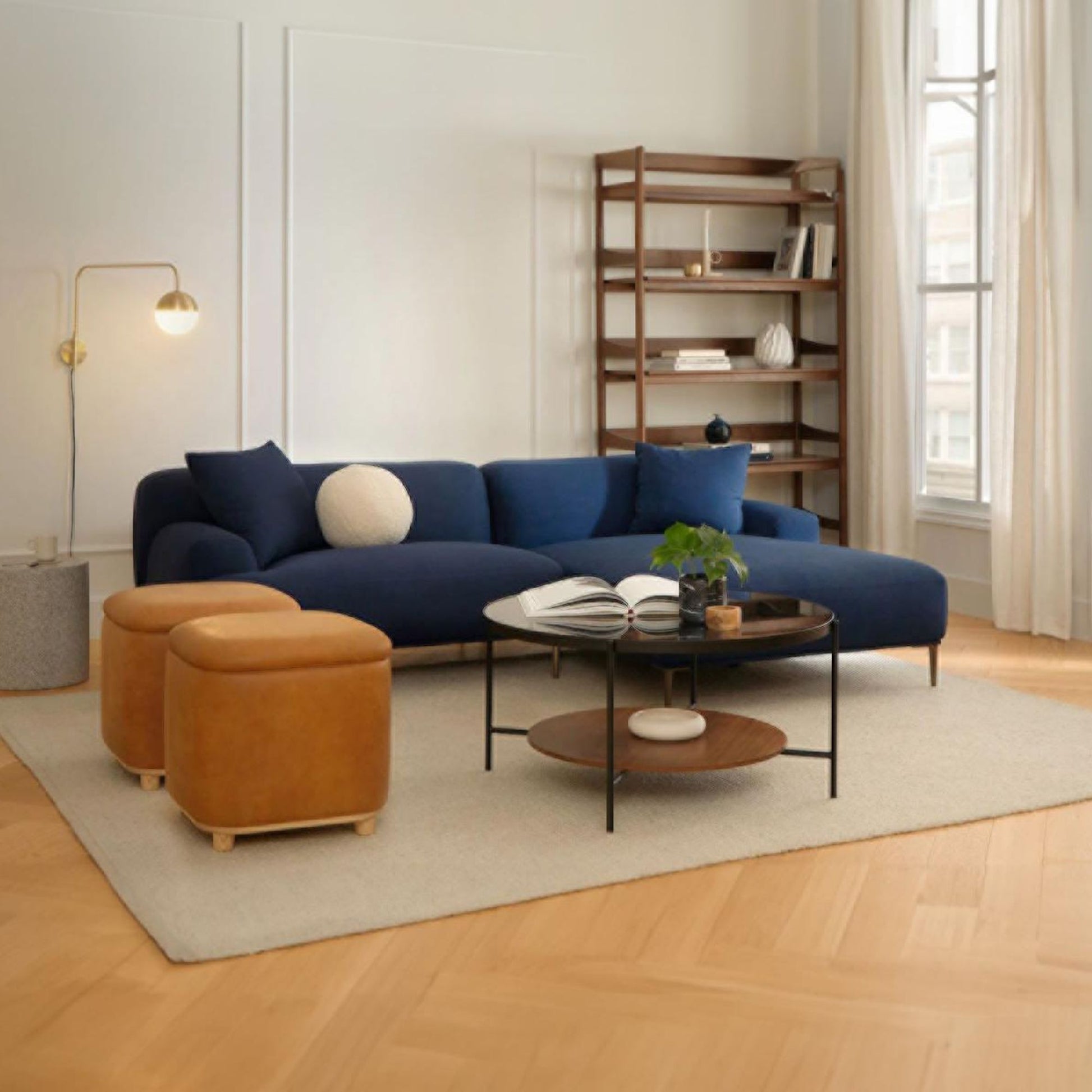 Crystal fabric sectional sofa right blue