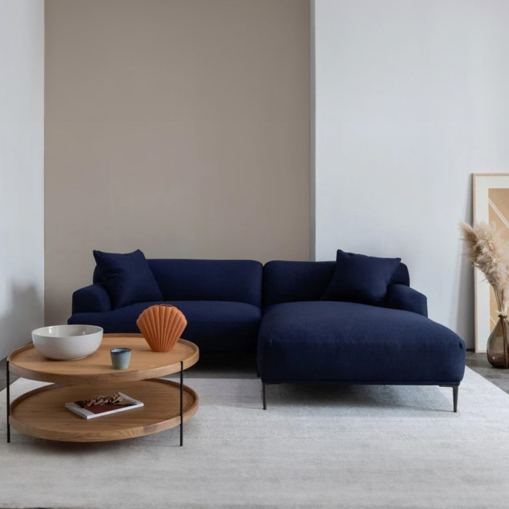 Crystal fabric sectional sofa right blue