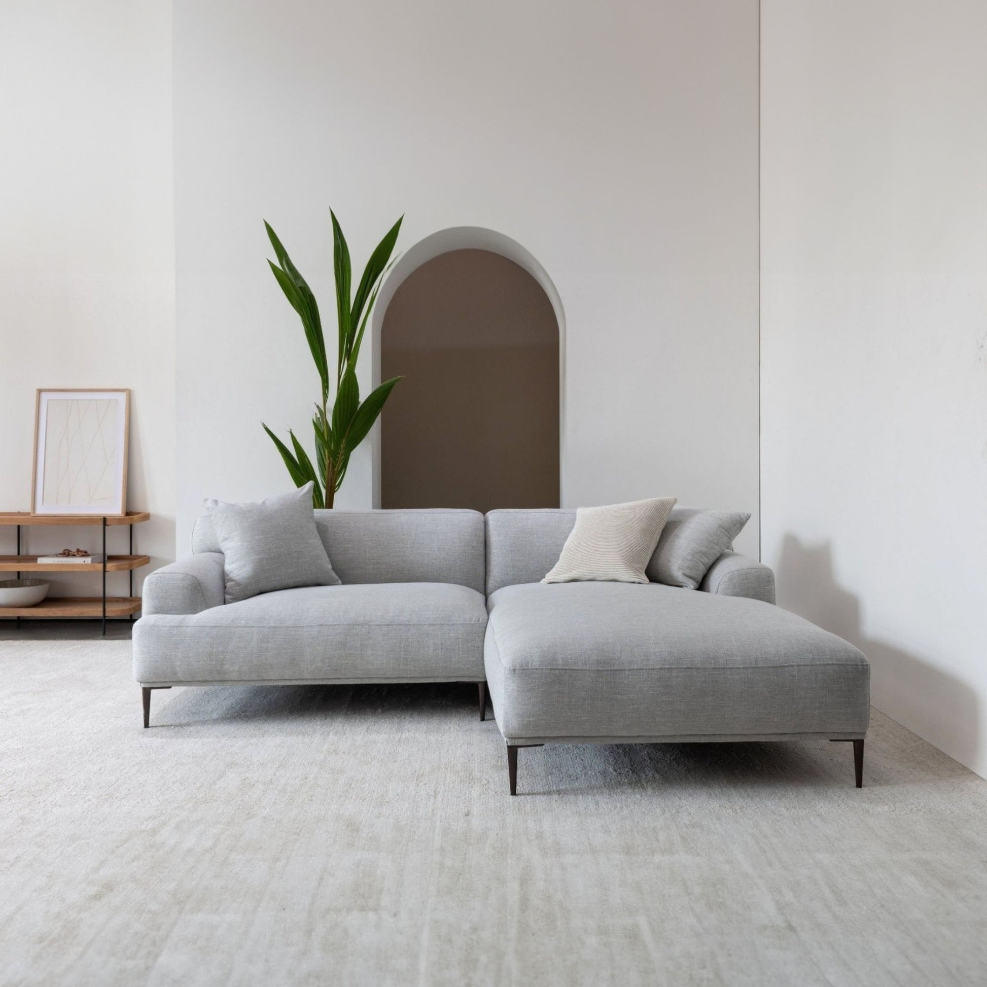 Crystal fabric sectional sofa right grey