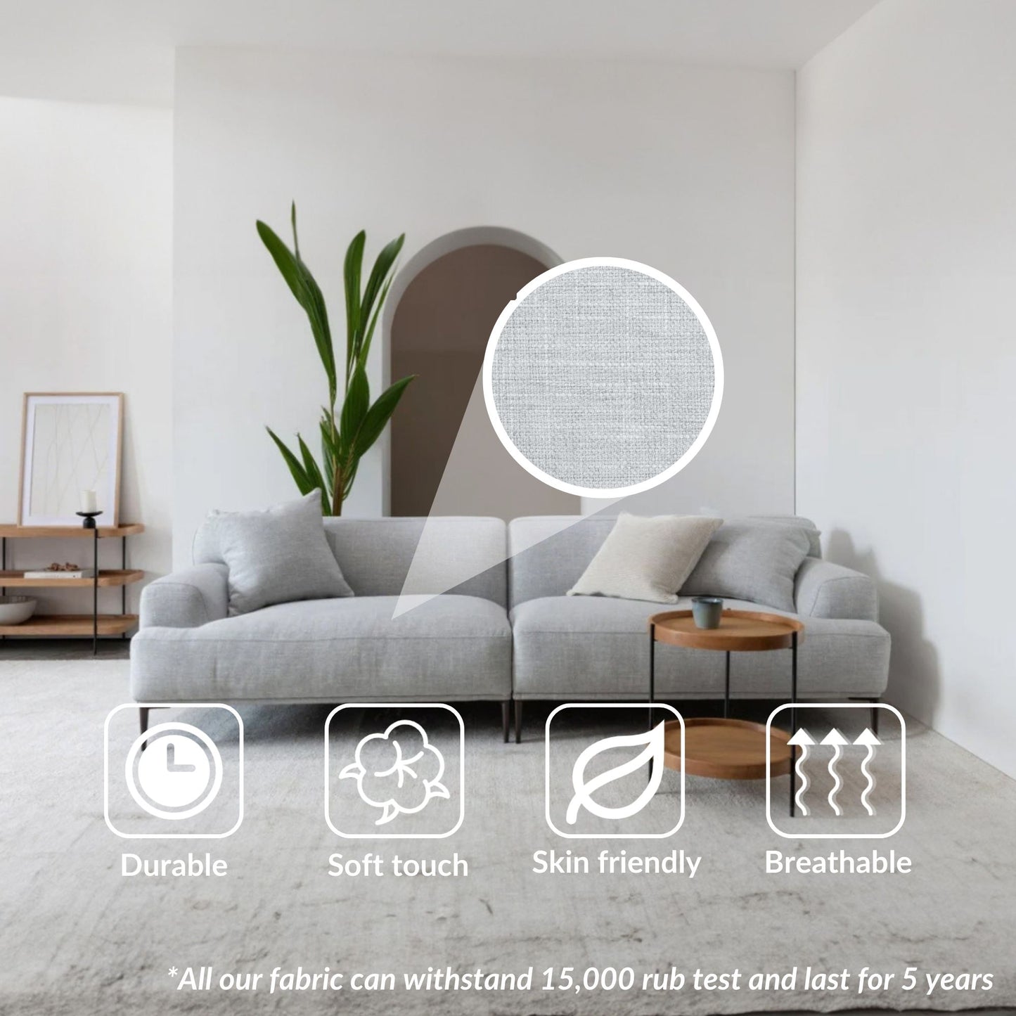 Crystal grey polyester blend sofa