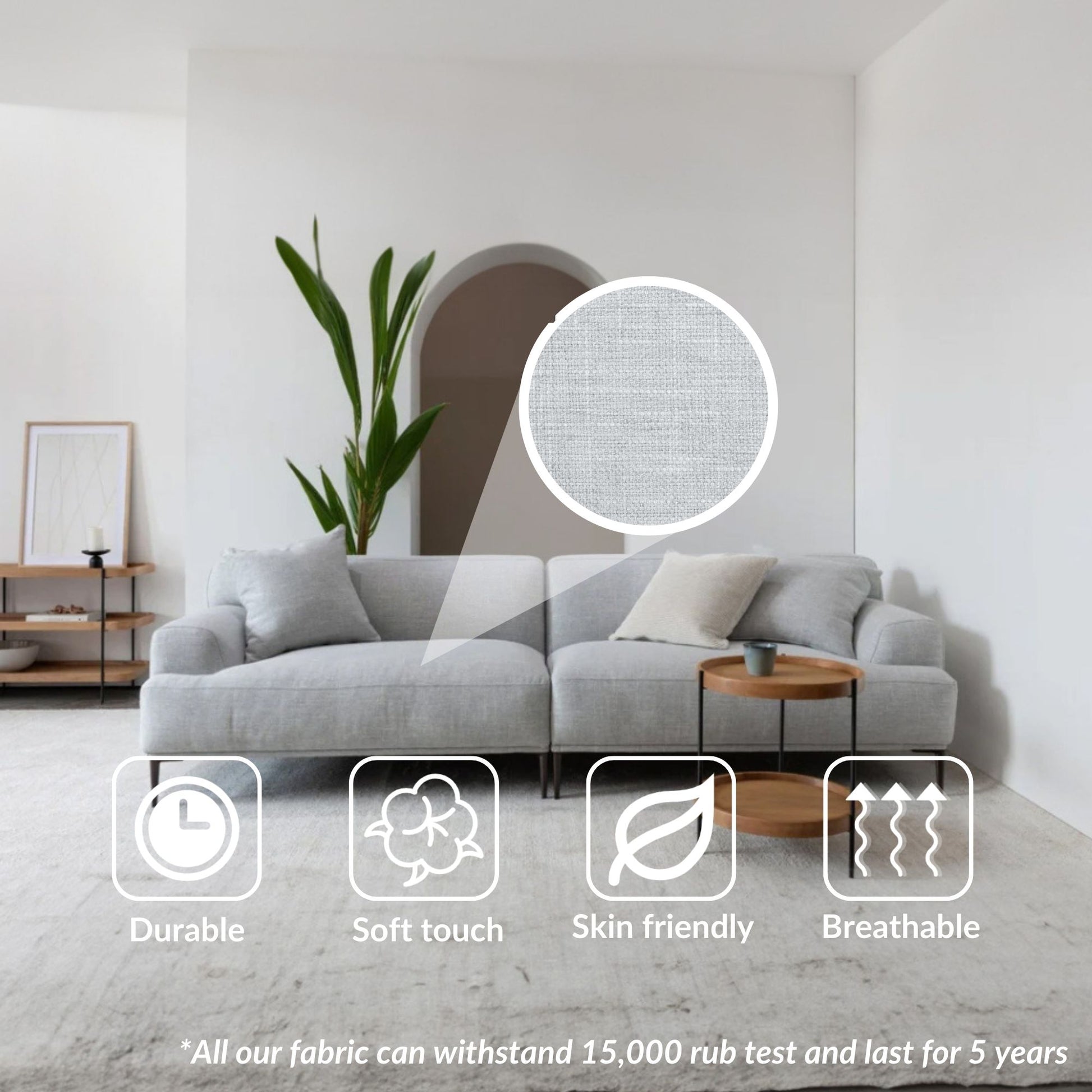 Crystal grey polyester blend sofa