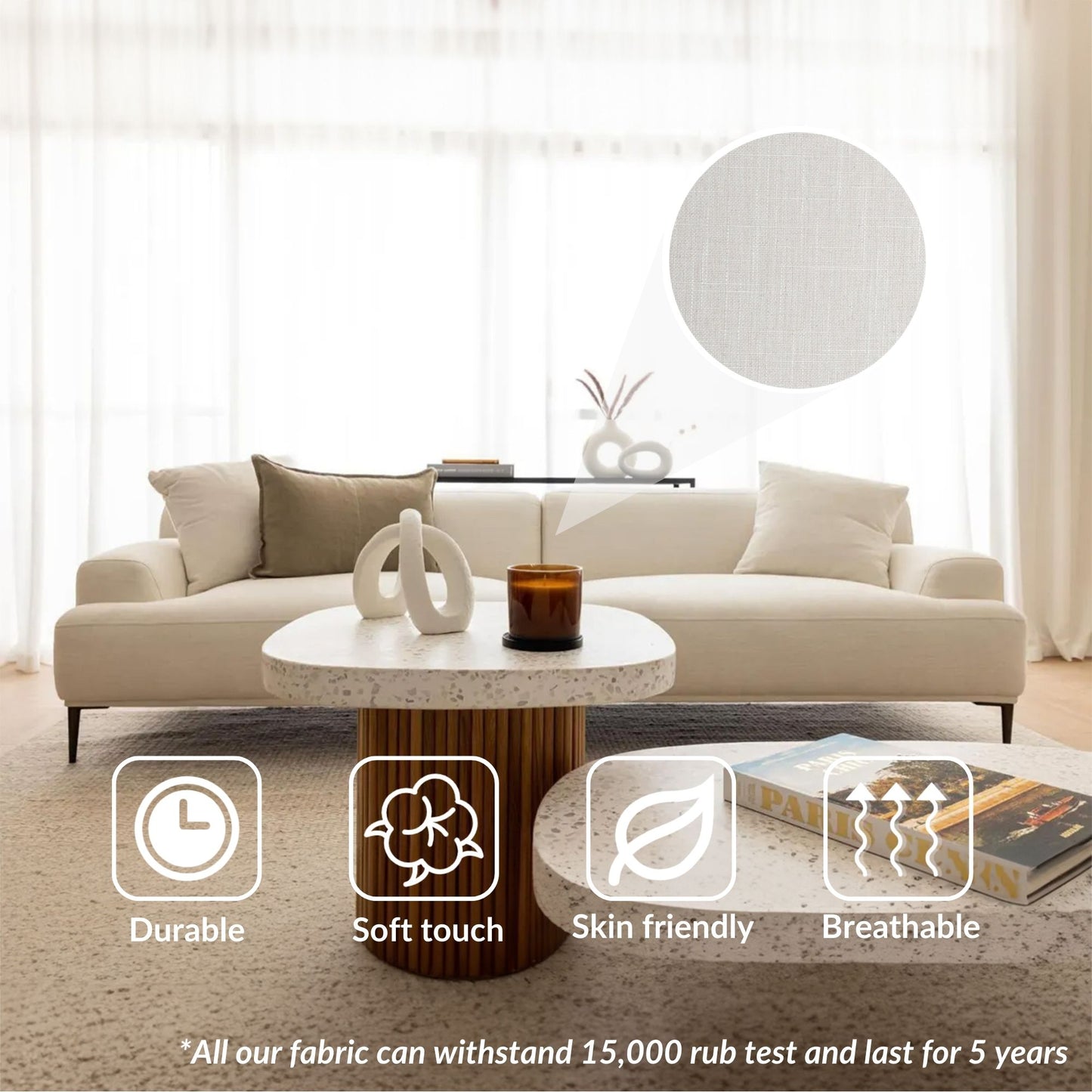 Crystal white polyester blend sofa