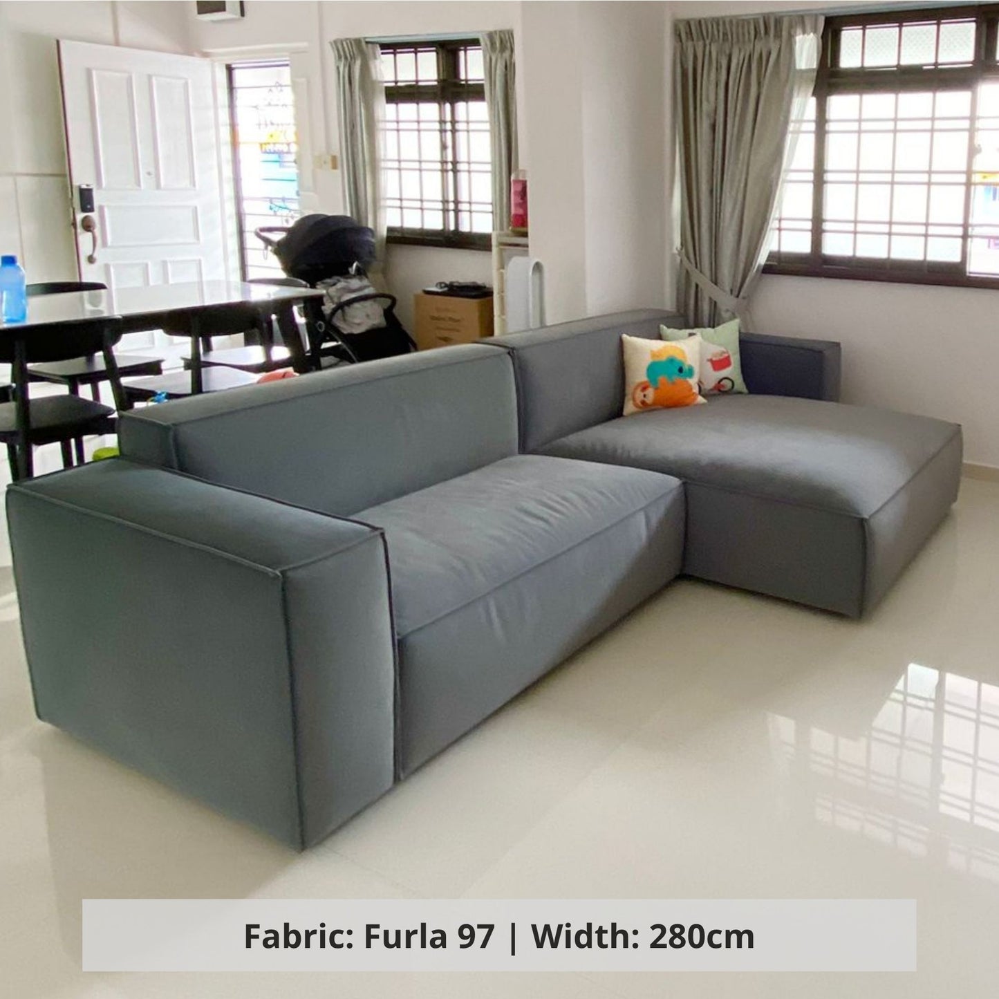 Cubix 280cm Furla 97 grey pet friendly fabric L shape sectional sofa (Sample)