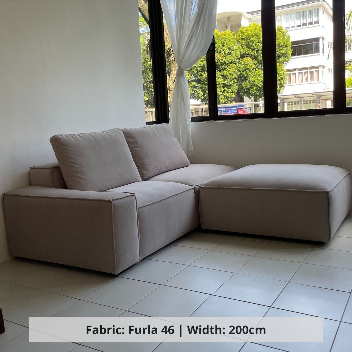 Cubix 200cm 3 seater grey pet friendly fabric one arm sofa with ottoman sample (Other)