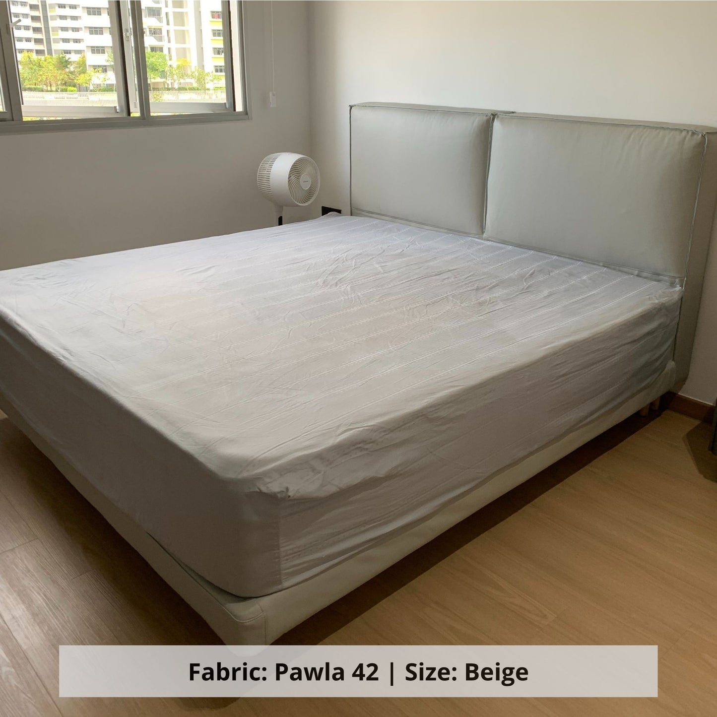 Cubix queen size bed frame in pawla 42 beige faux leather (Other)