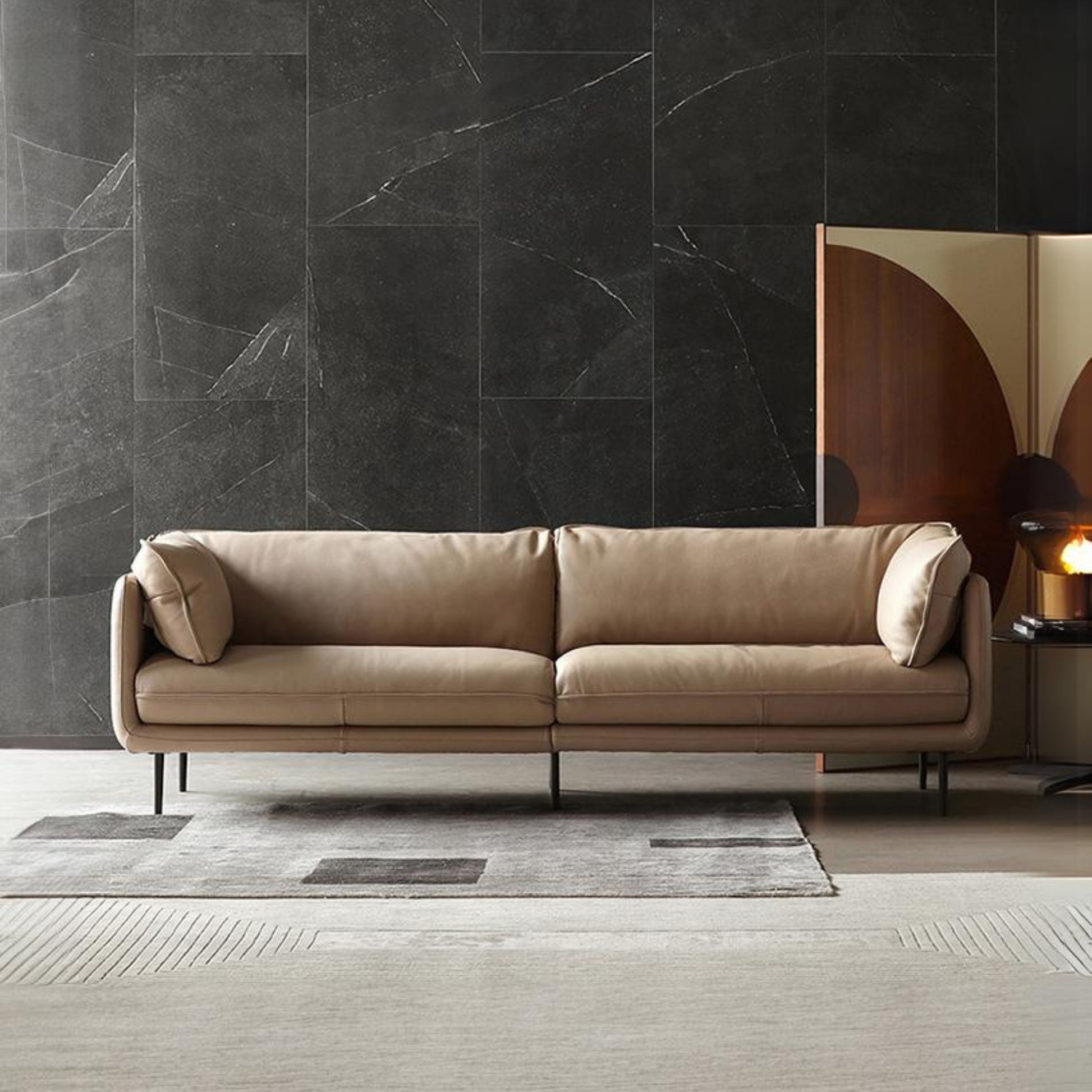 Cuddle half leather sofa beige