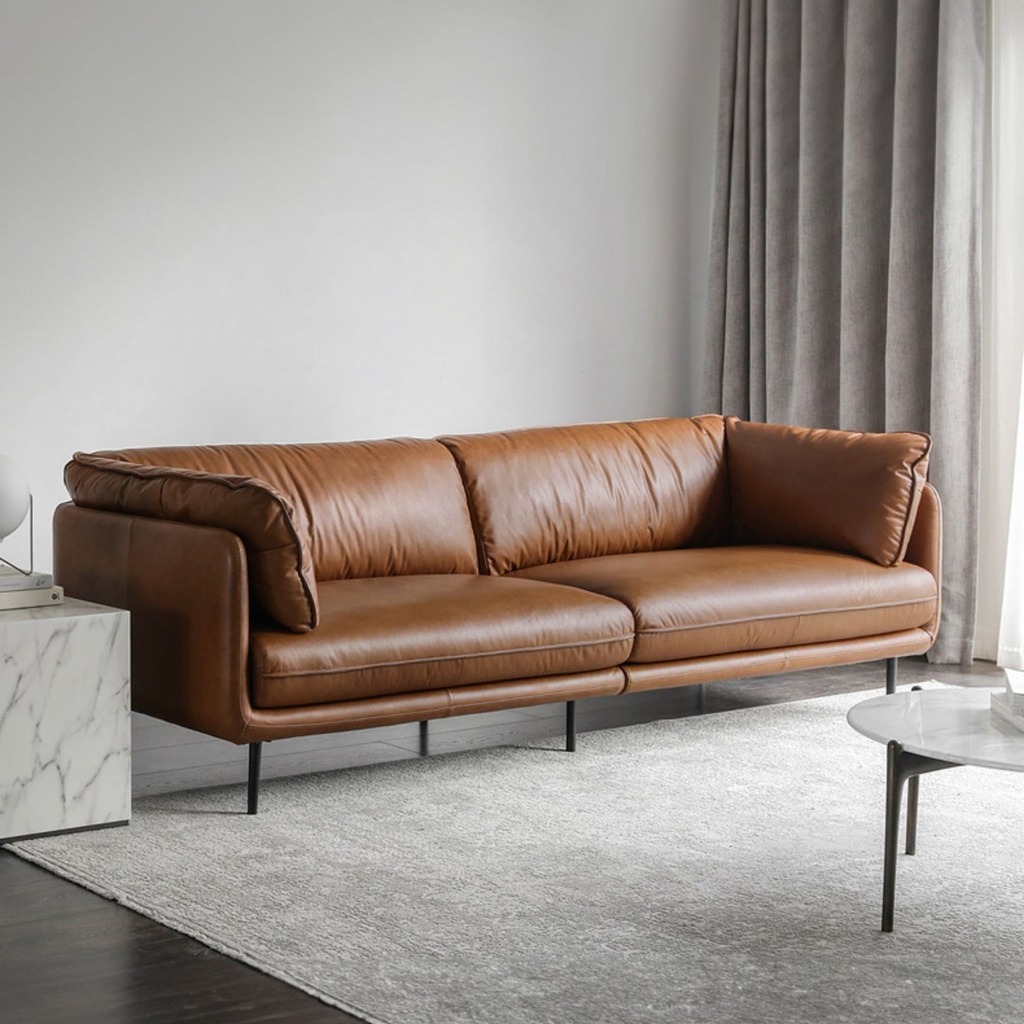 Cuddle full leather sofa brown