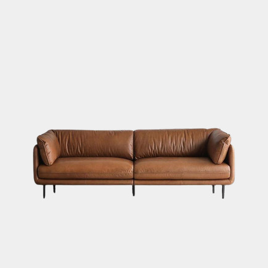 Cuddle half leather sofa brown