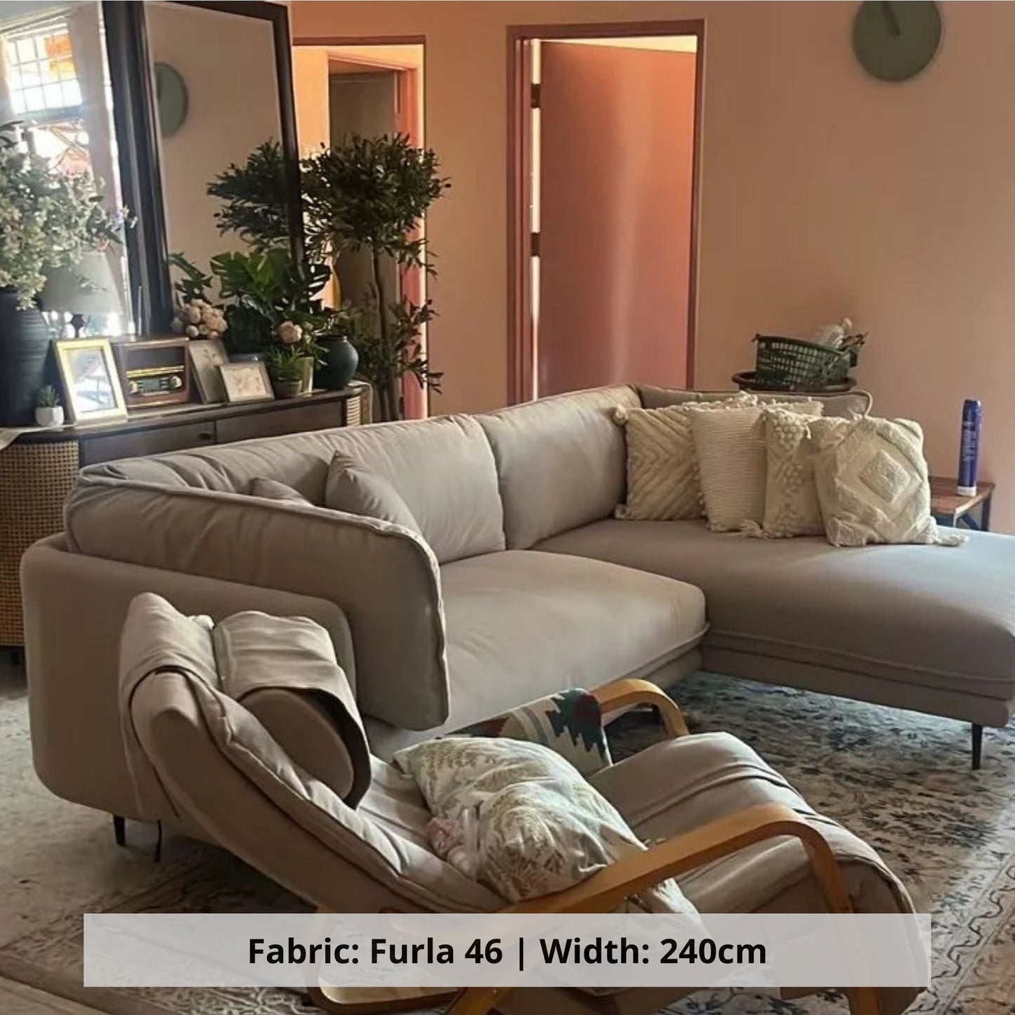 Cuddle 240cm greyish beige pet friendly fabric sofa customized fabric (Other)