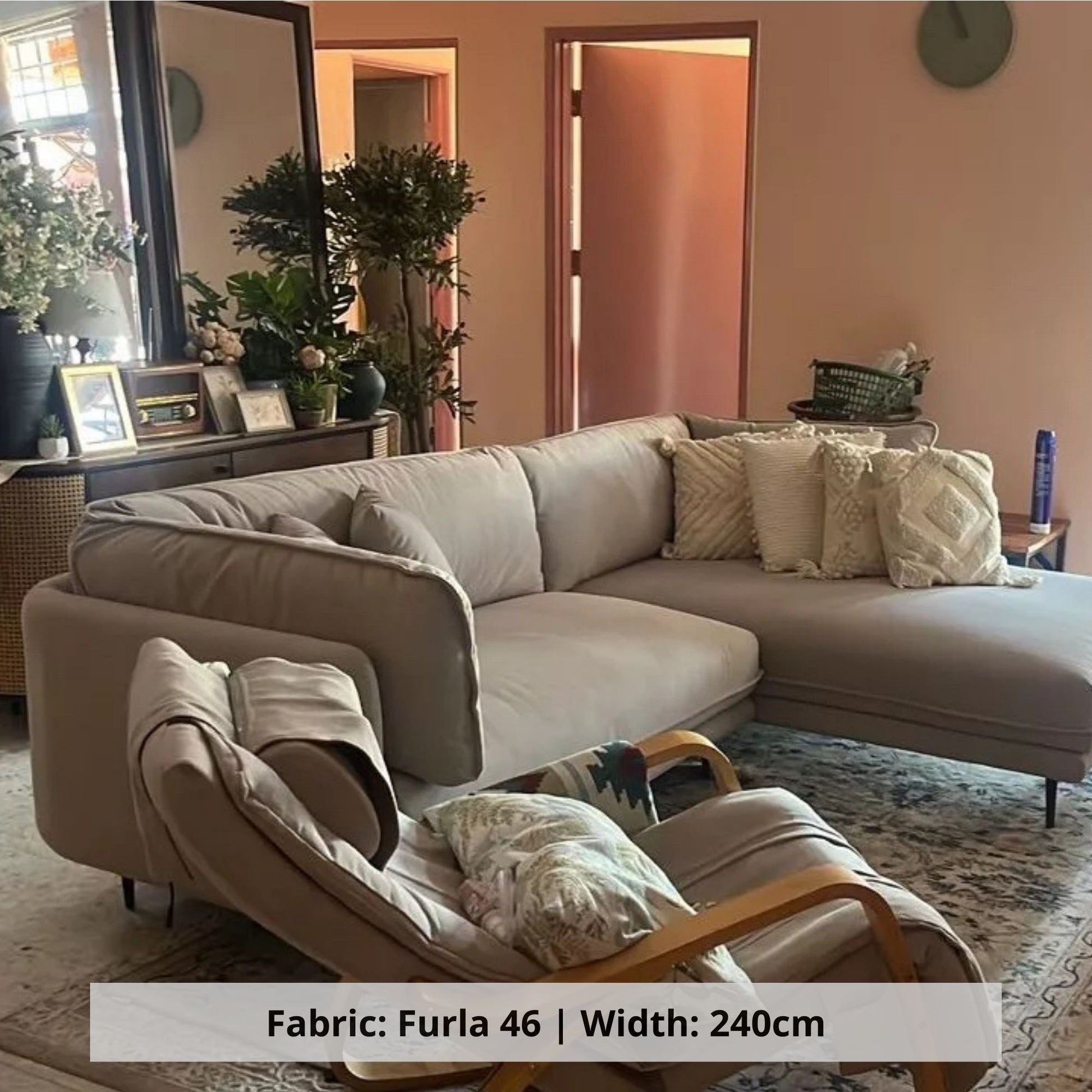 Cuddle 240cm greyish beige pet friendly fabric sofa customized fabric (Other)