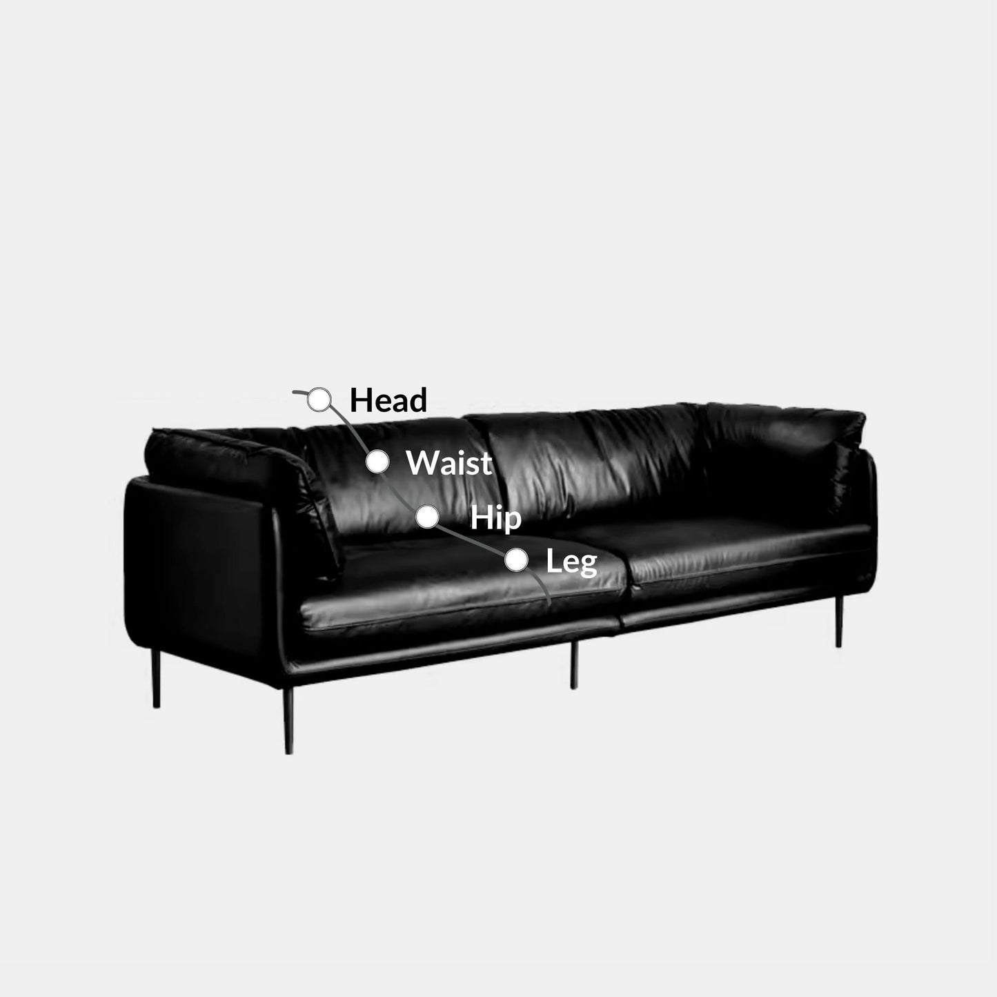 Cuddle half leather sofa black