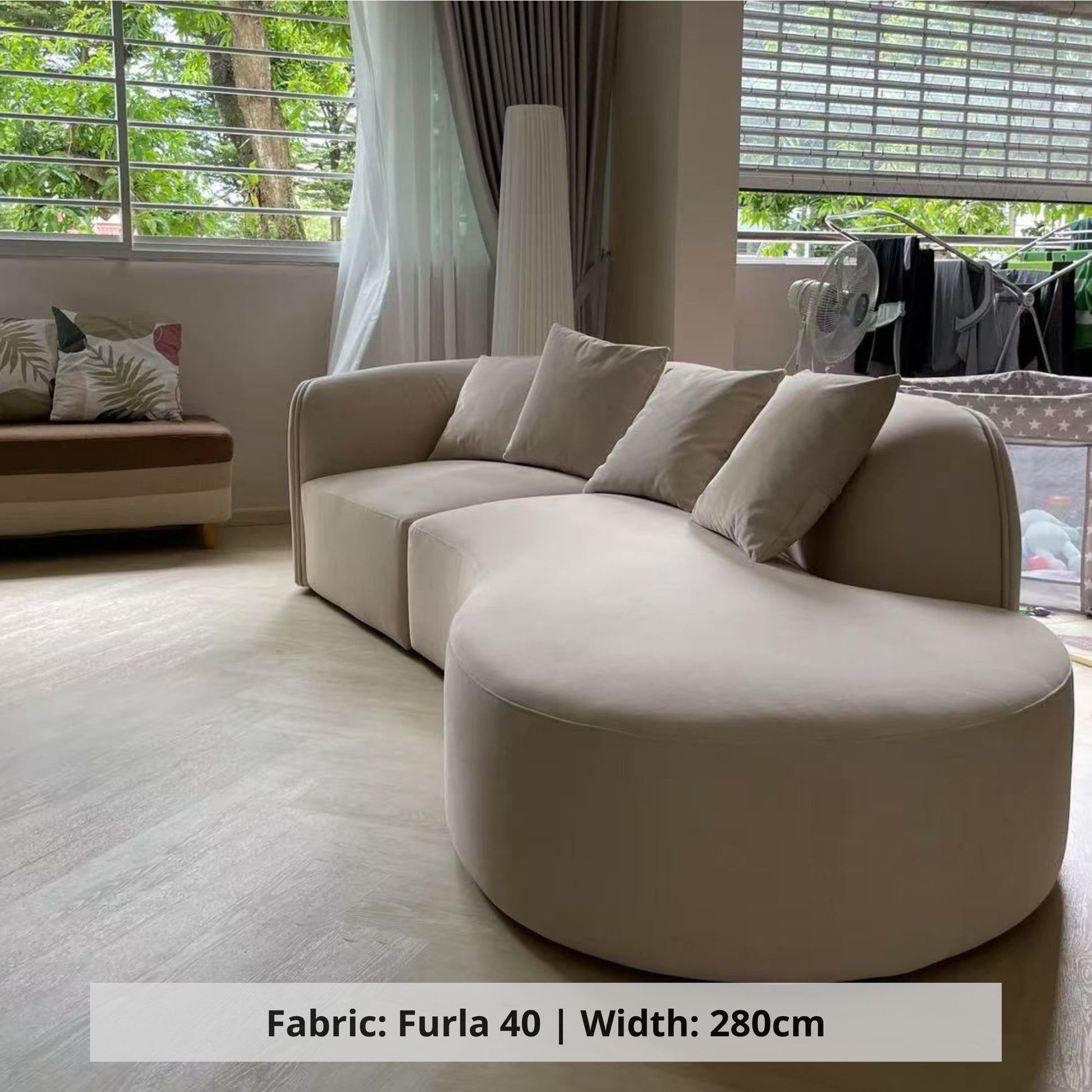 Cynthia 4 seater beige pet friendly fabric one arm sofa (Other)