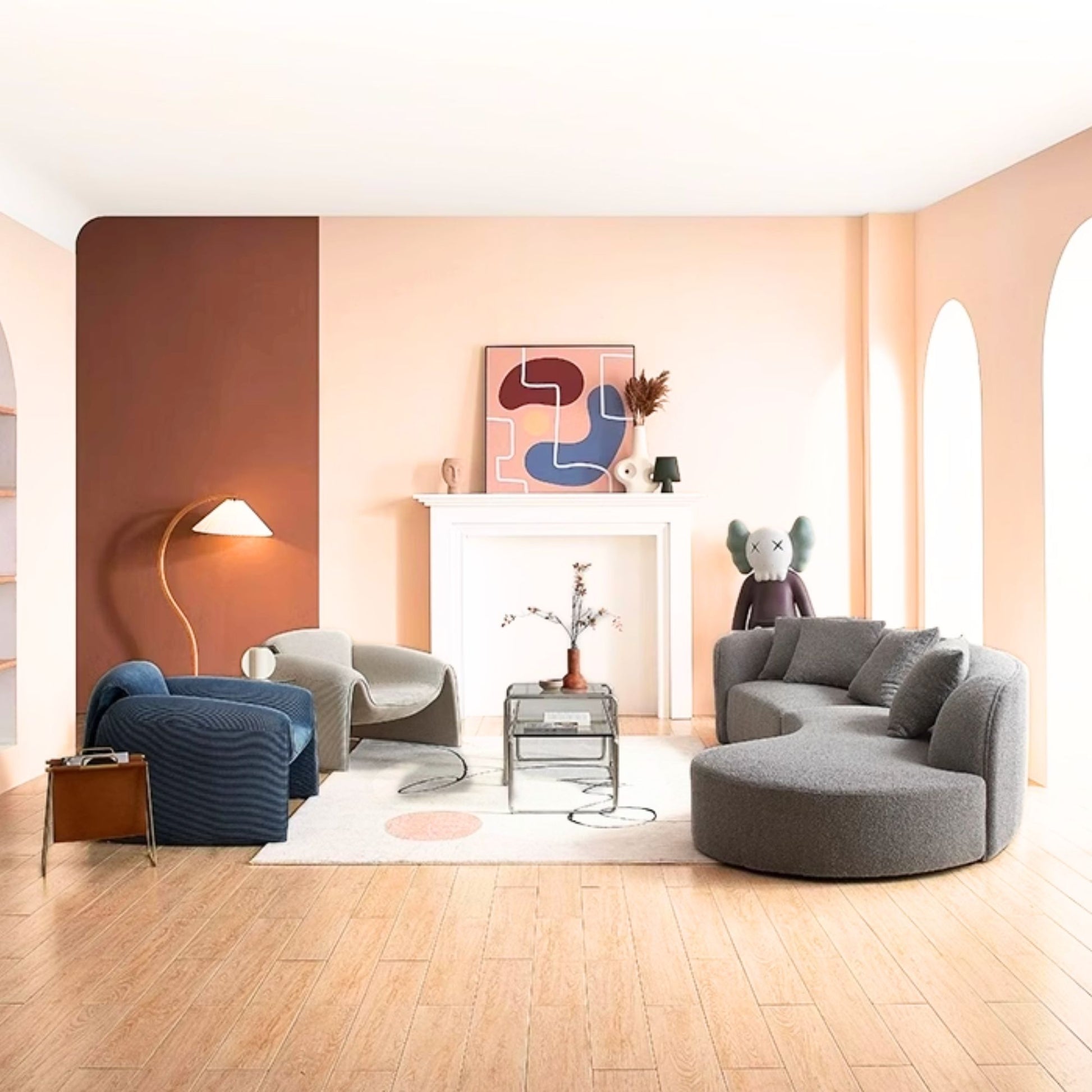 Cynthia fabric one arm sofa grey left