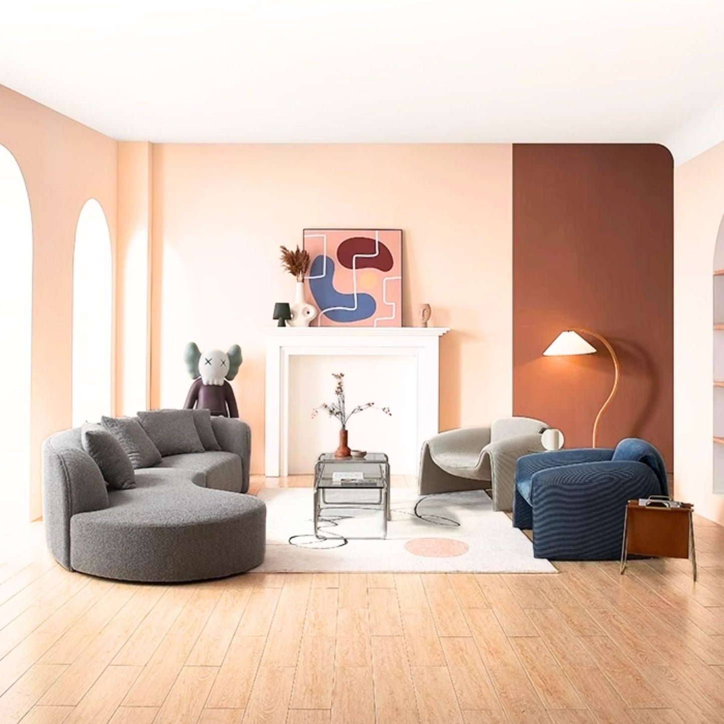 Cynthia fabric one arm sofa grey right