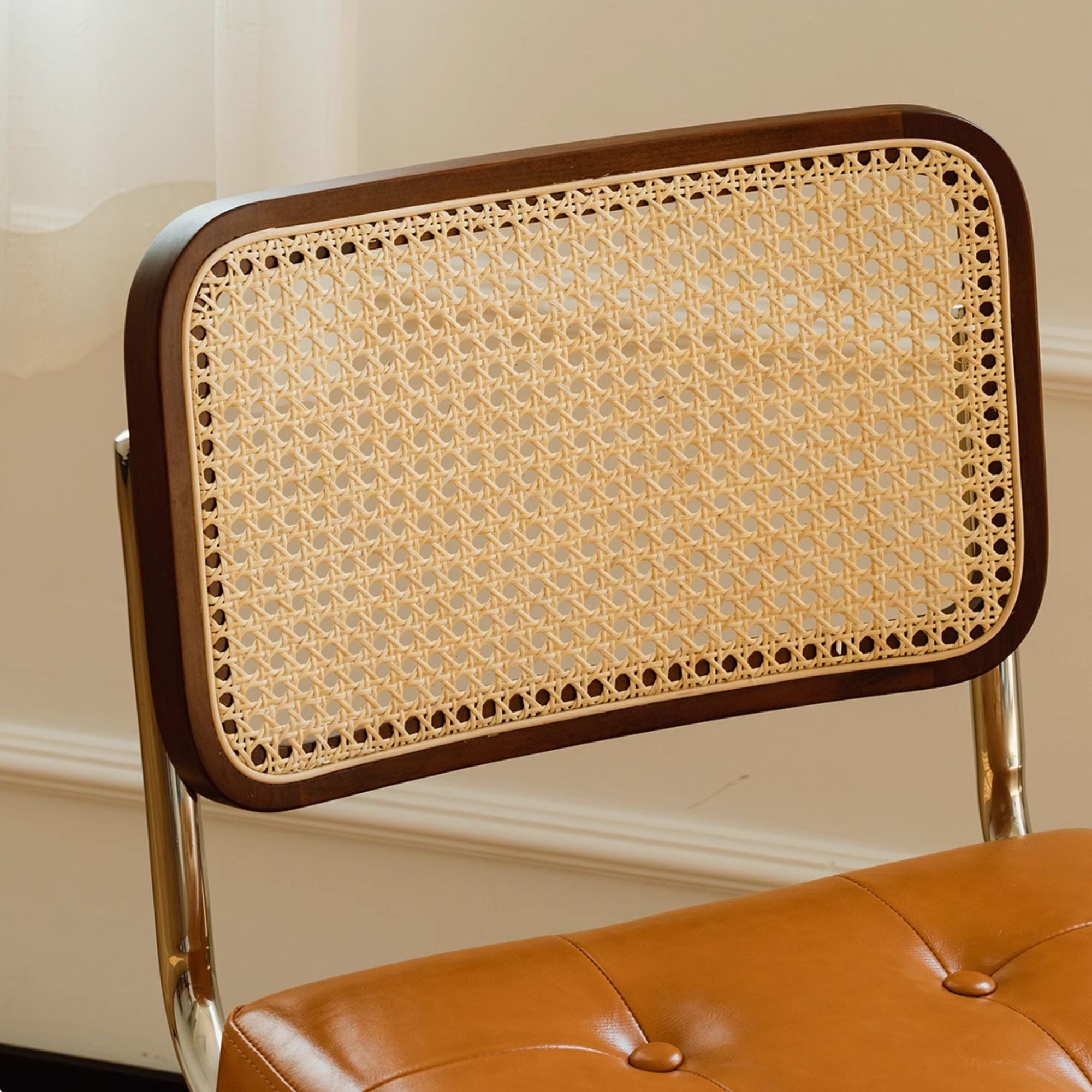 Rattan cane backrest for Zephyr stainless steel dining chair