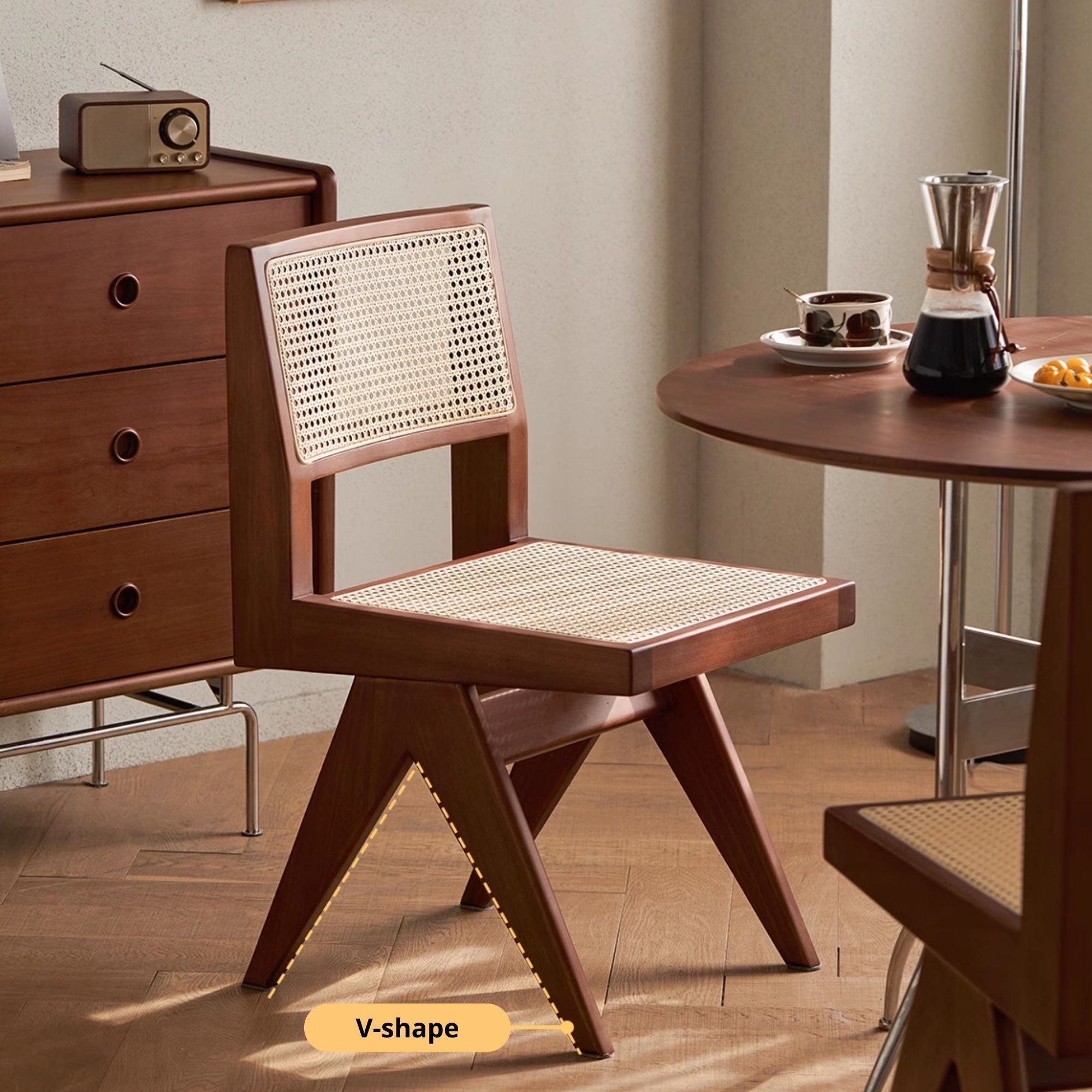 V-shaped legs that makes the tara poplar wood chair more stable