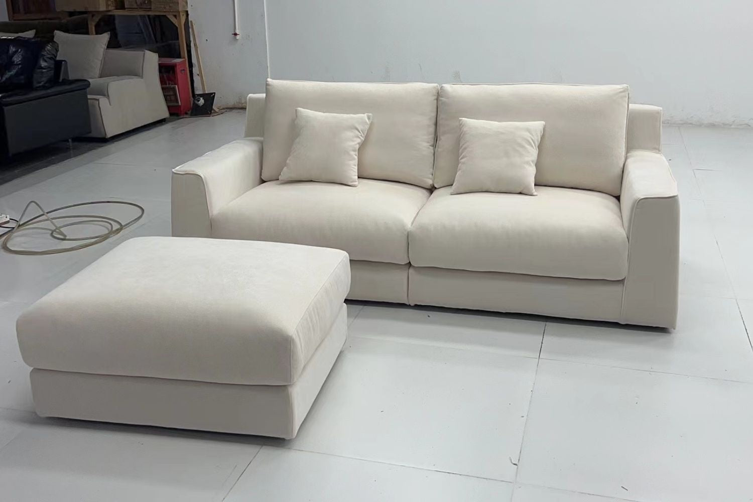Comfort 220cm White Fabric Sofa with Ottoman Bernard Chan | Mar 25