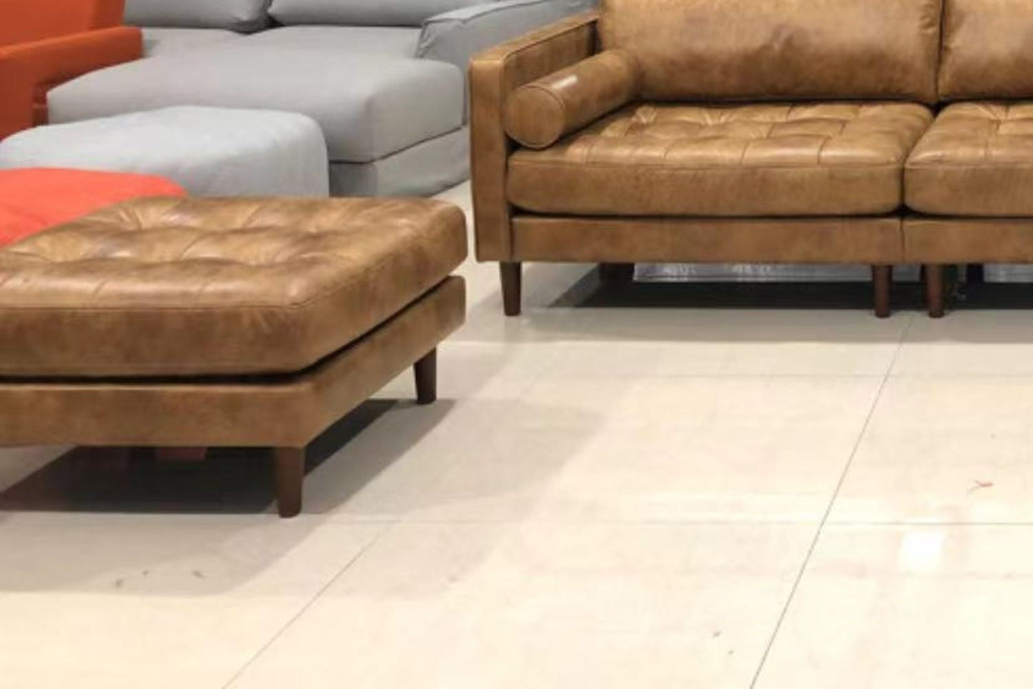 Castle 100cm x 100cm Brown Leather Ottoman | Demo