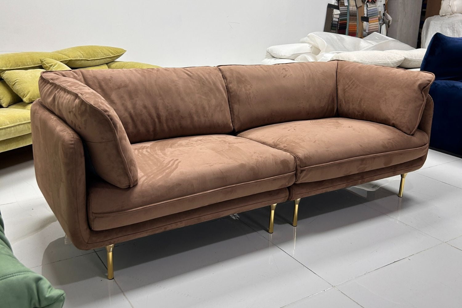 Cuddle 220cm Brown (Marsha 04) Suede Fabric Sofa Hira Ali | Aug 25