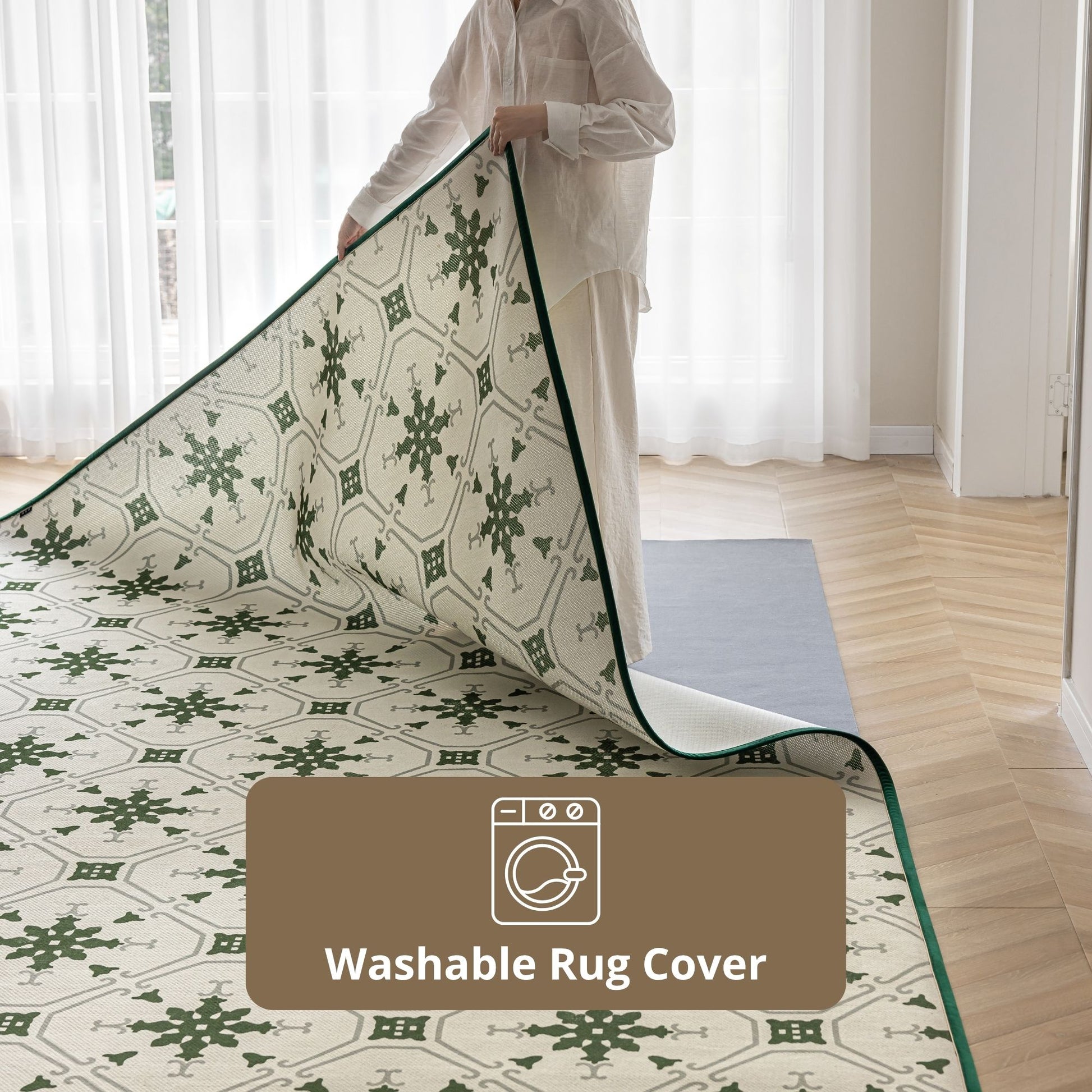 Olive green washable rug