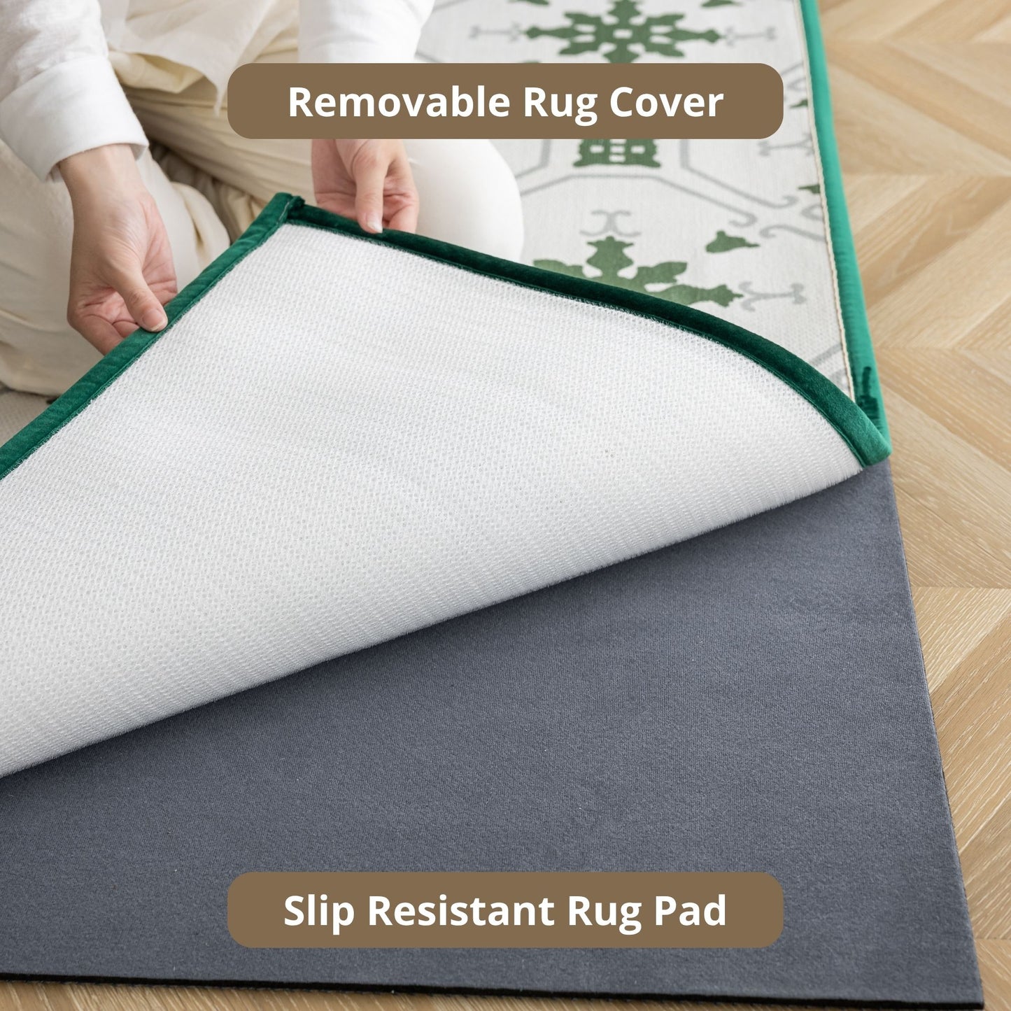 Olive green washable rug
