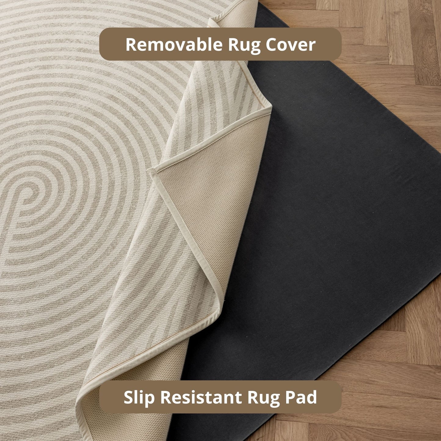 orbit washable rug beige