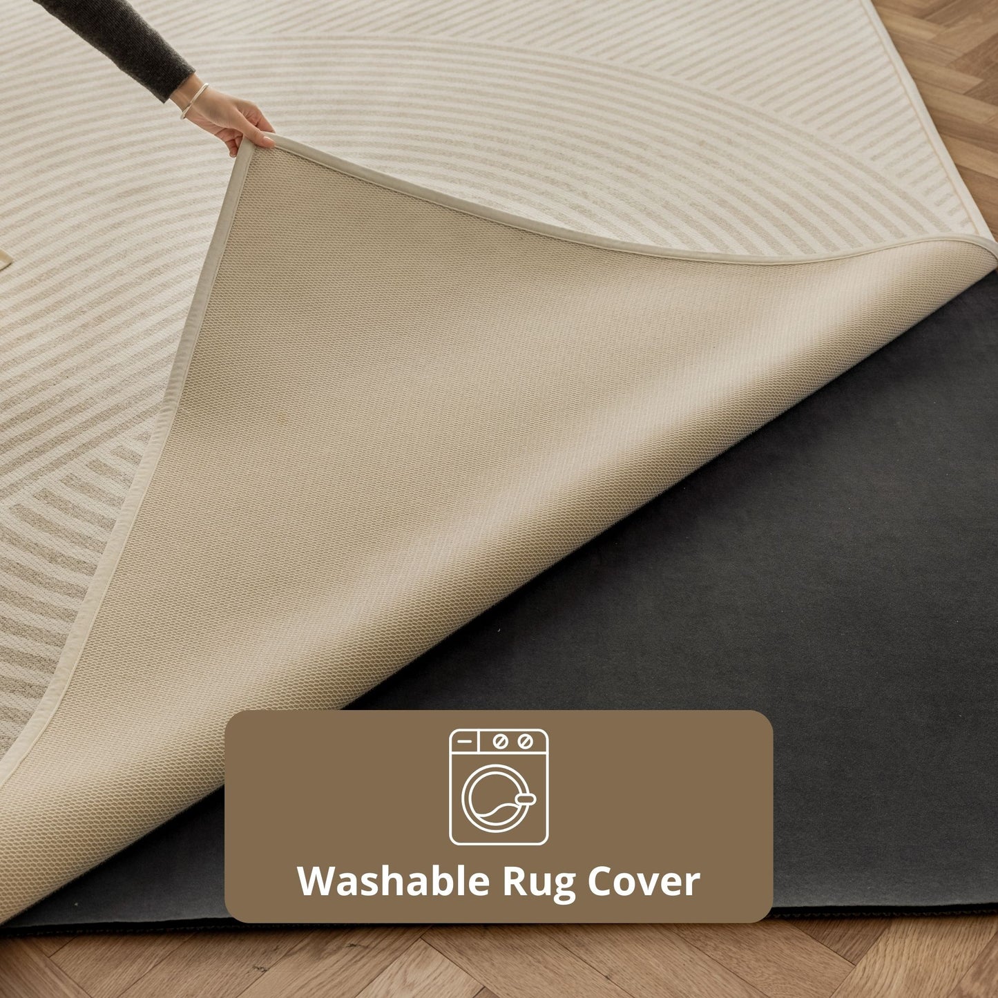 orbit washable rug beige