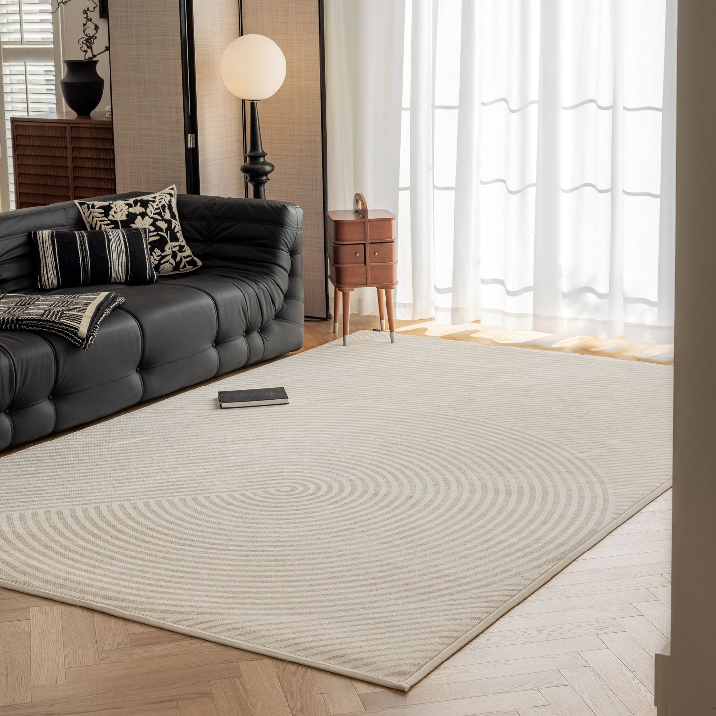 orbit washable rug beige