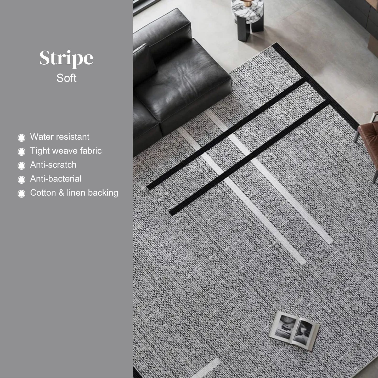 Oscar stripe water resistant rug