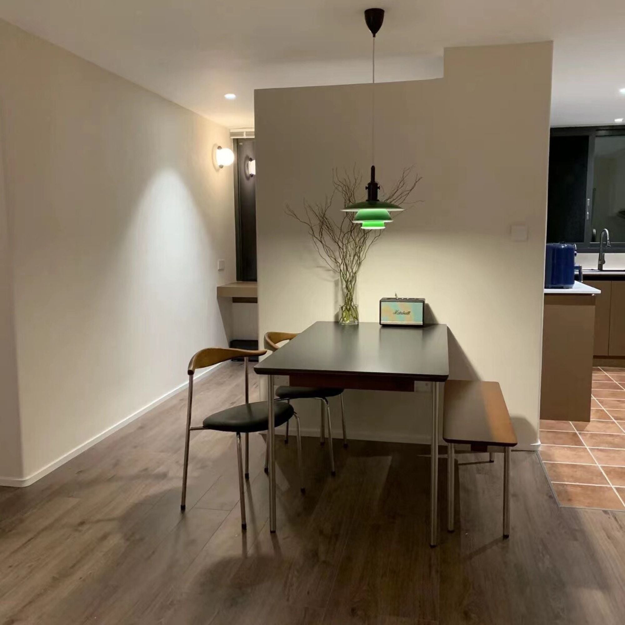 Taylor wood bench as part of dining table set