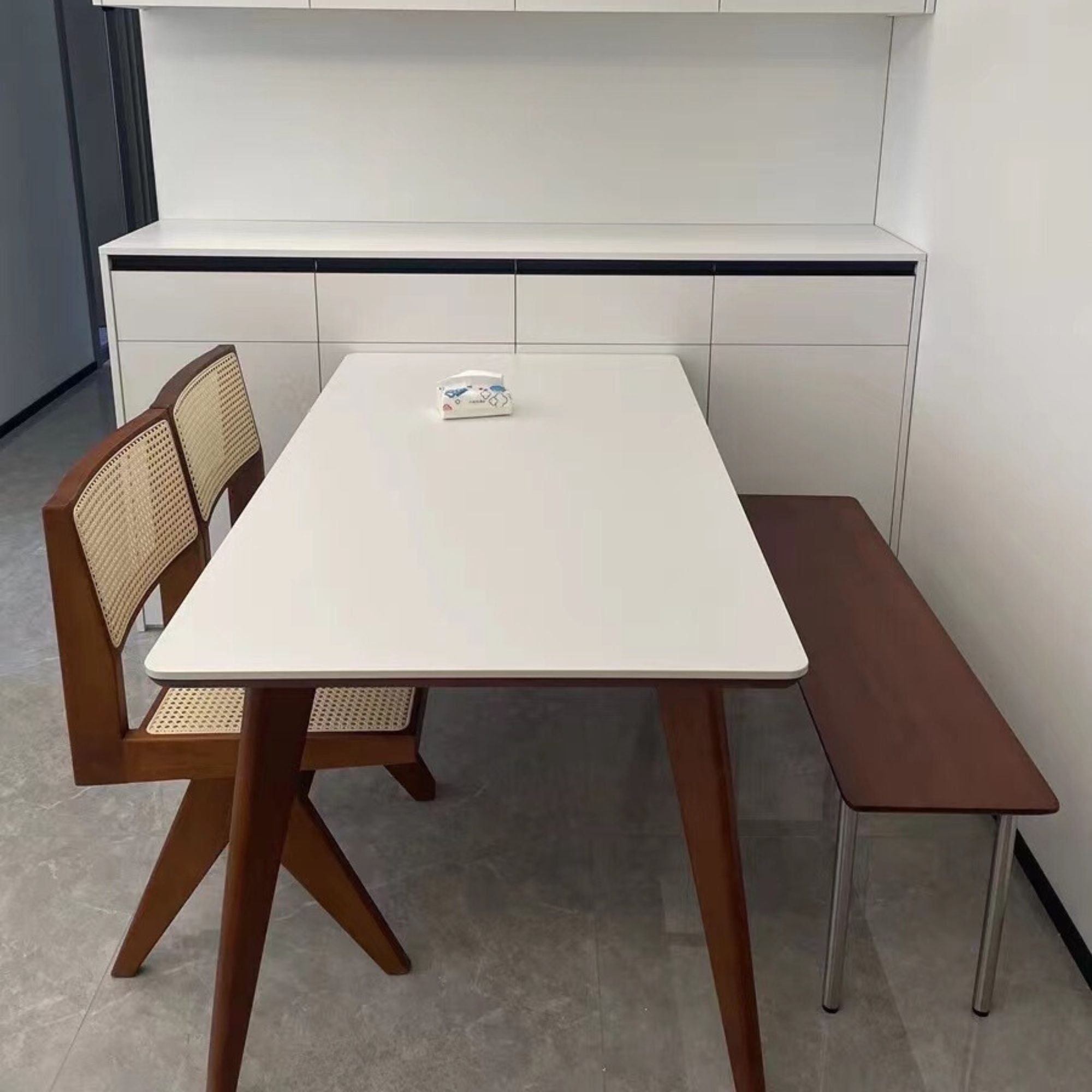 Taylor poplar wood bench as part of dining table set in dining room