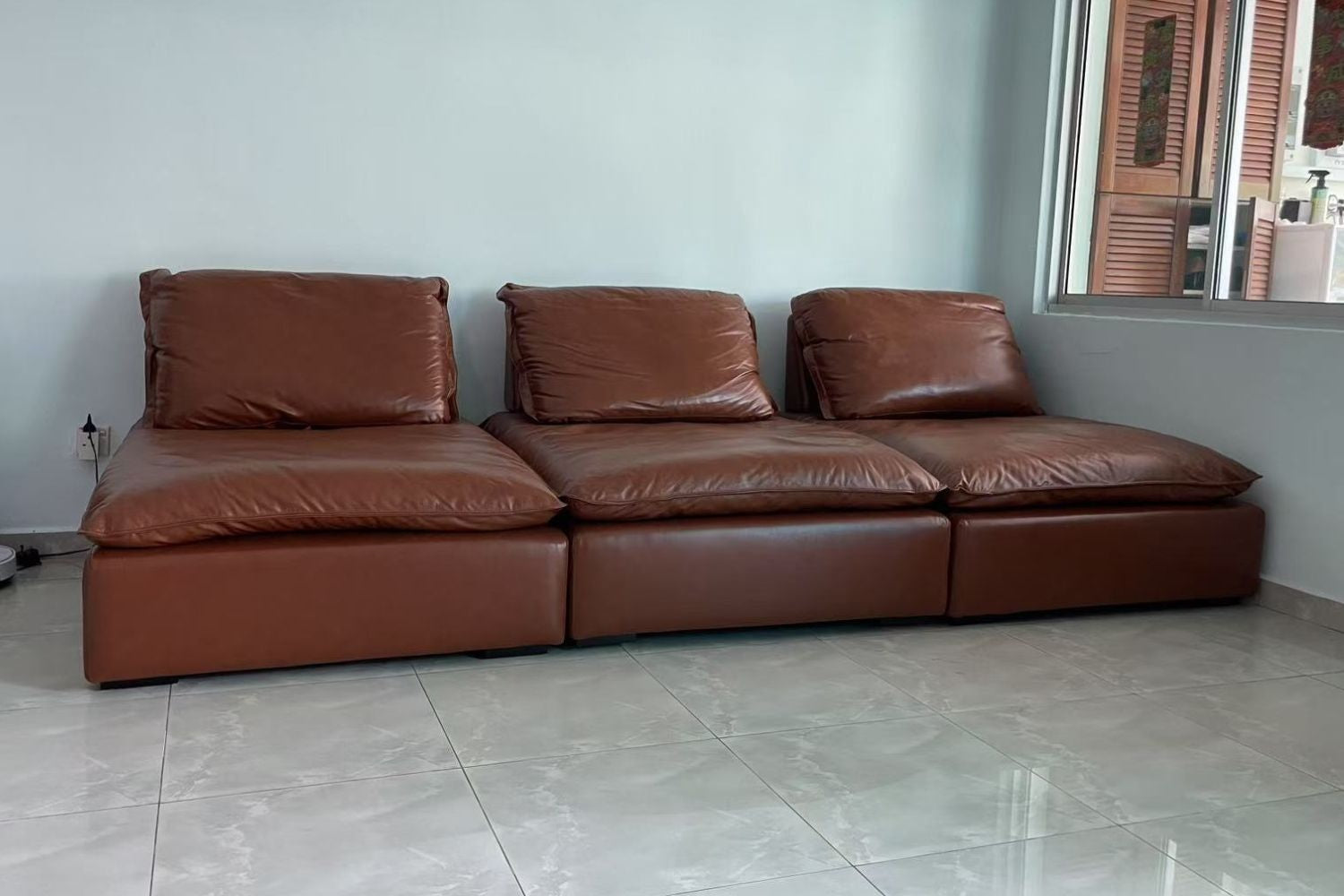 Chime 5 seater brown half leather sofa
