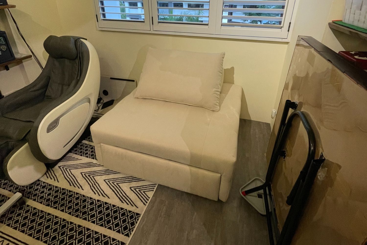 Candy 105cm beige fabric sofa bed in customer's home