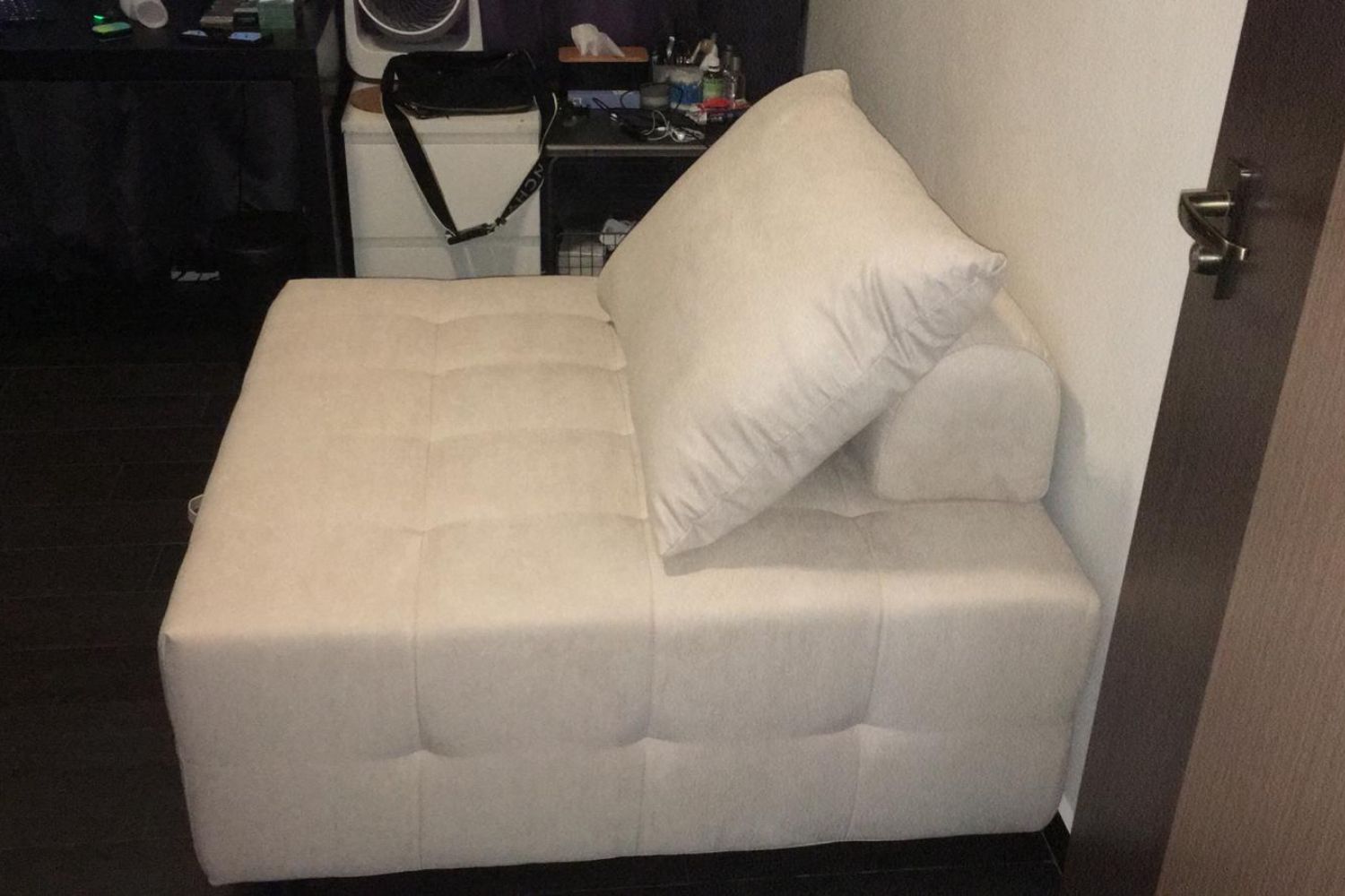 Candy 105cm beige fabric sofa bed in study room
