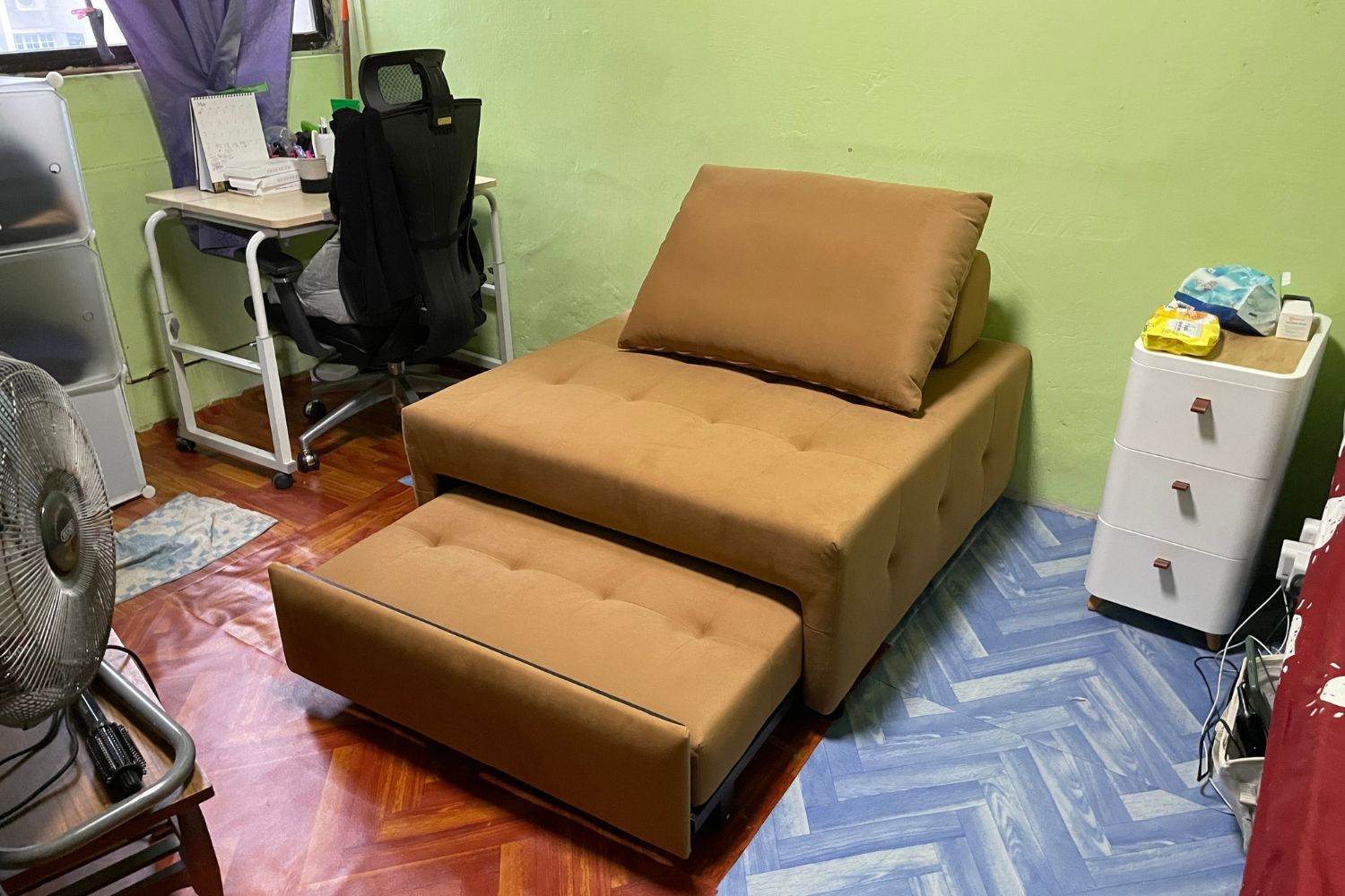 Candy 105cm brown fabric sofa bed in customer's home