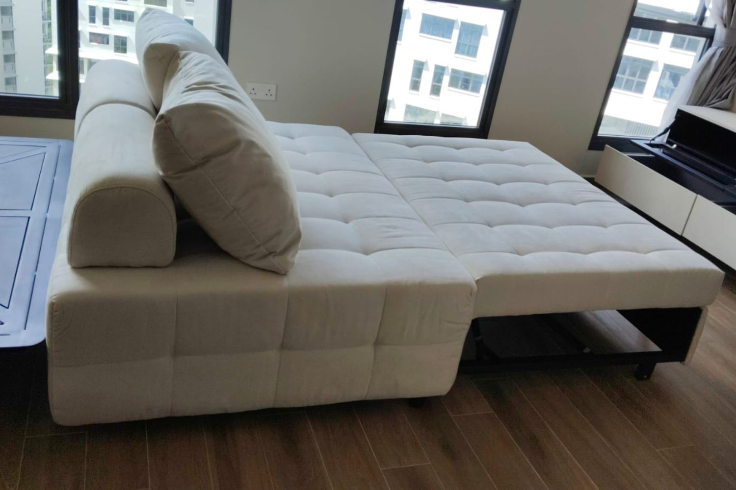 Candy 147cm beige fabric sofa bed