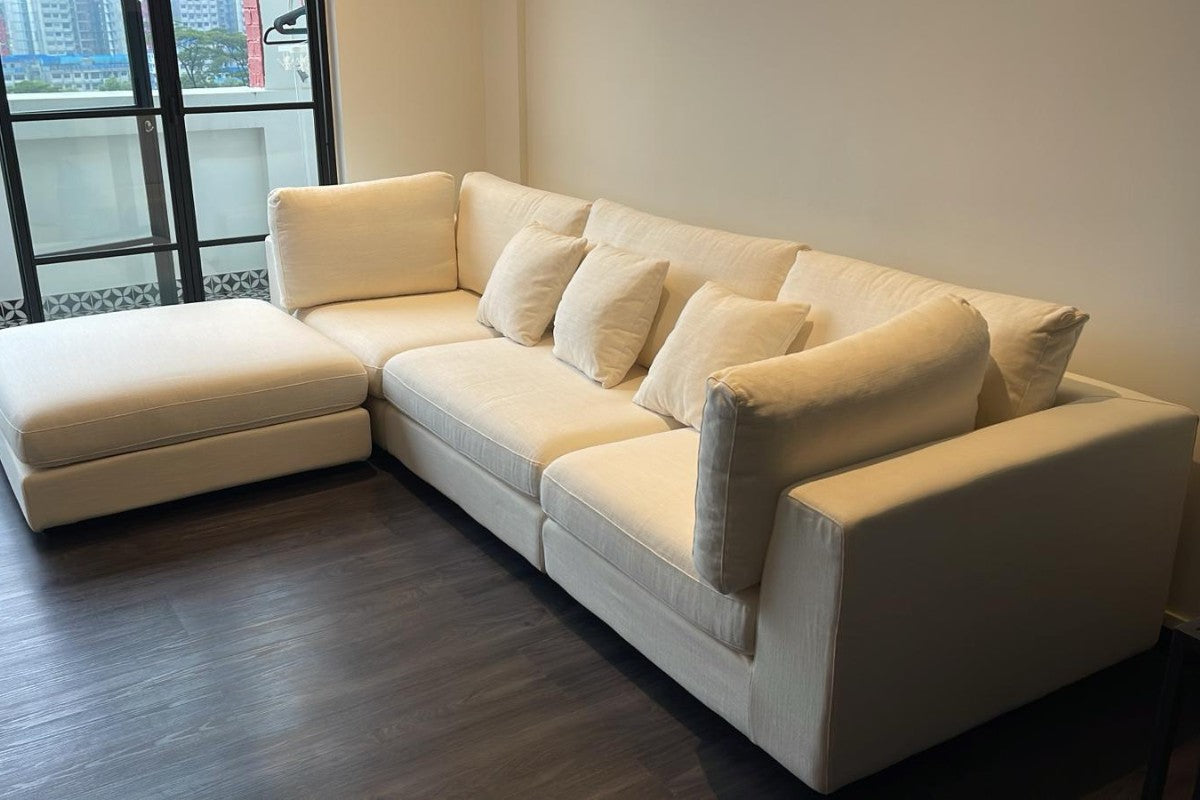 Claudia 300cm White Fabric Sofa with Ottoman Shiqin | Feb 25