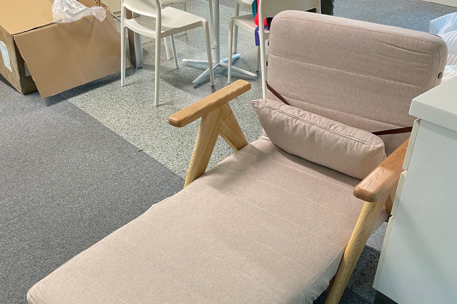 Corona 90cm beige blended fabric sofa bed at SUTD