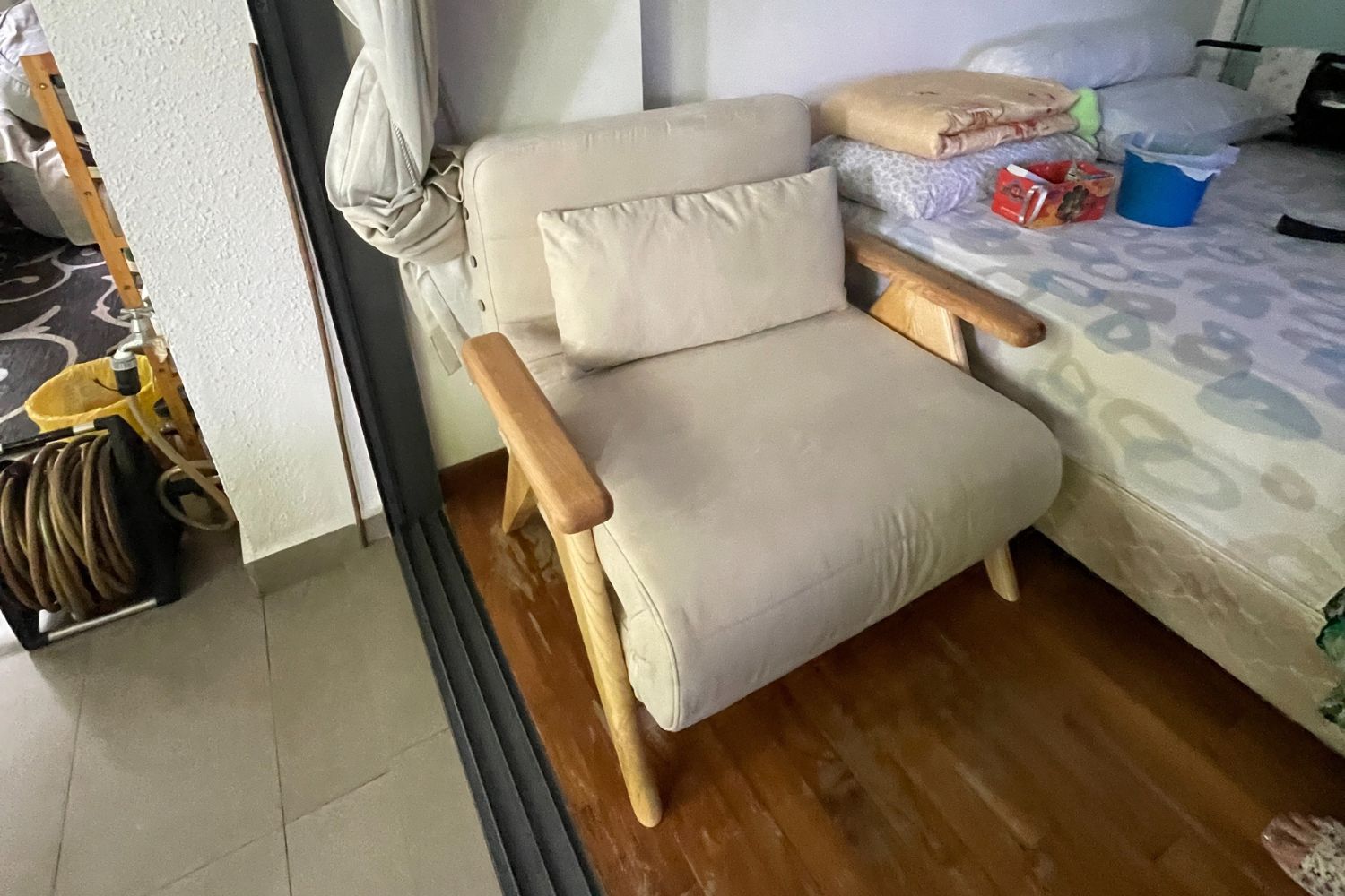 Corona 90cm beige fabric sofa bed
