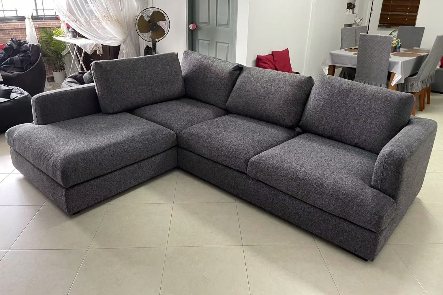 Crescent 260cm Black Fabric Sectional Sofa Deborah | Nov 24